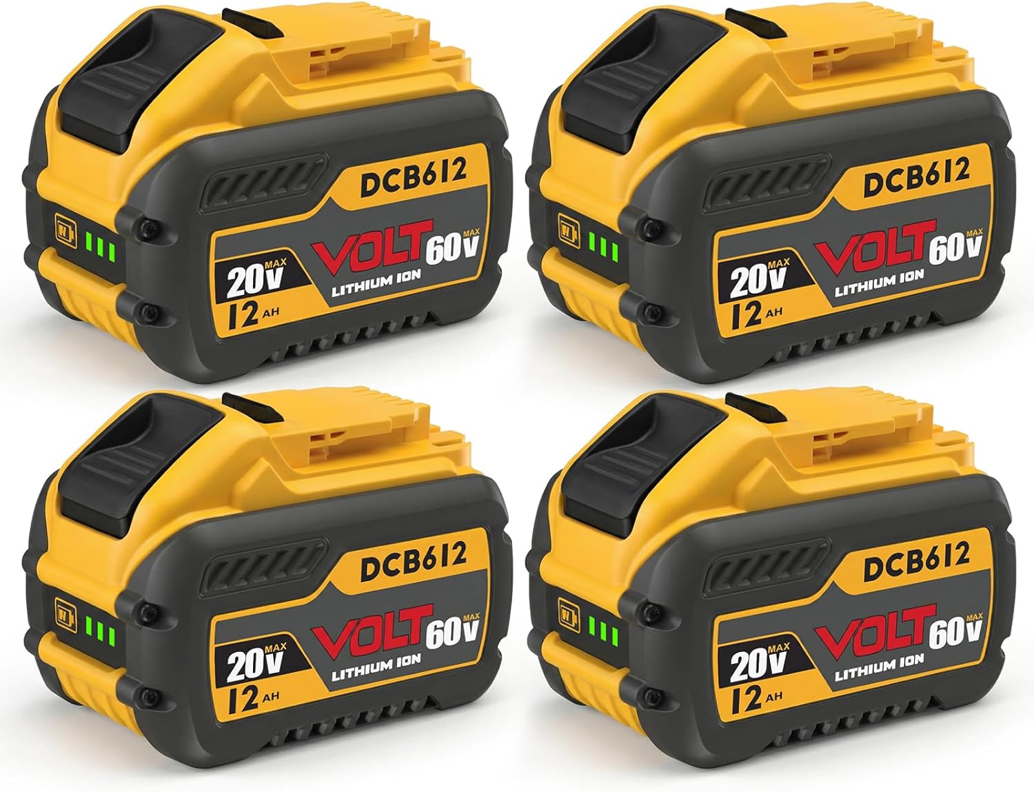 4 Packs 20V/60V Lithium Ion Battery Replacement 12.0 Ah Compatible with Dewalt 60V Battery DCB612, DCB609, DCB606, Compatible with 20V/60V Max Cordless Tools Drills, Saws, Grinders, with LED Indicator