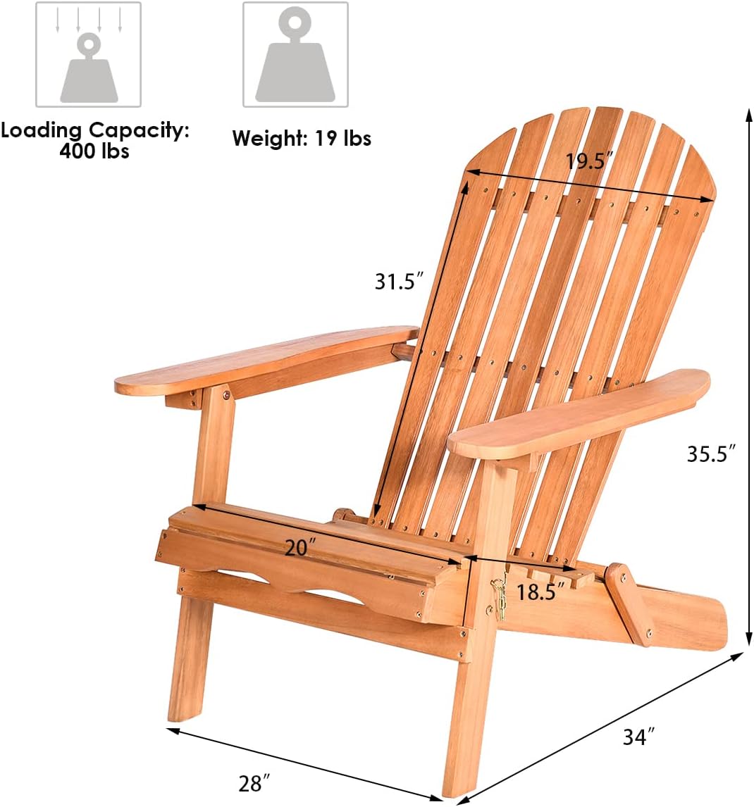 Giantex Wooden Adirondack Chair Set of 4 Outdoor Lounger Chair, Folding Adirondack Chairs 400 lbs Weight Capacity for Patio, Garden, Deck, Porch, Lawn, Oversized Backyard Seating Fire Pit Chairs