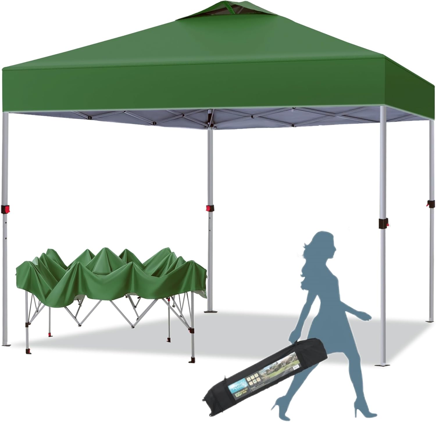 MFSTUDIO 10x10 Pop Up Canopy Tent, Gazebo Shelter Sun Shade Canopies Waterproof Patio Portable Popup Screened Tents for Beach,Parties,Camping,Green