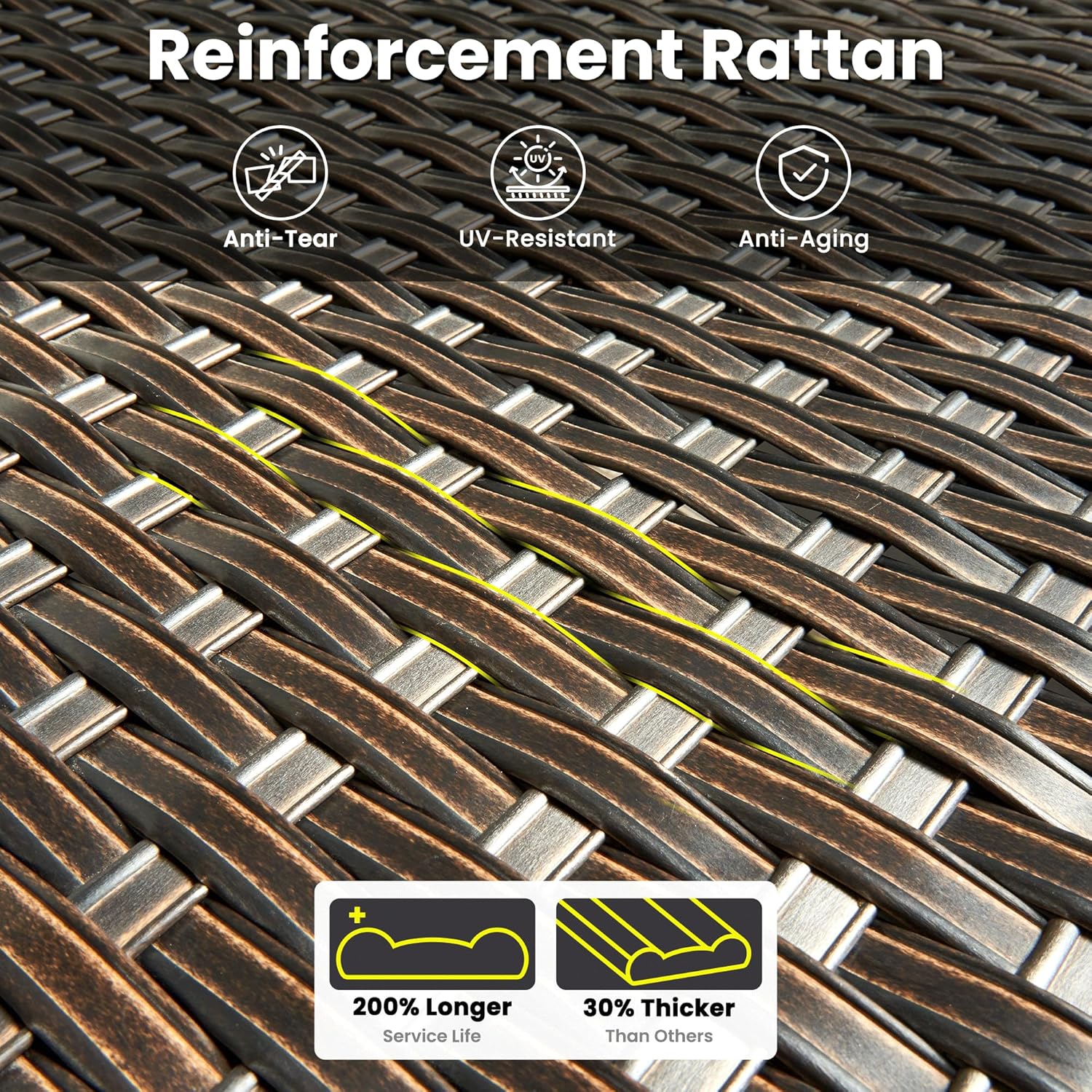 ovios 6-Pieces Patio Furniture Set with 42 Inch Fire Pit Table, Outdoor Wicker Sofa Couch Ottomans Comfy Cushions, High Back Modern Conversation Set, Brown Rattan, Orange Red