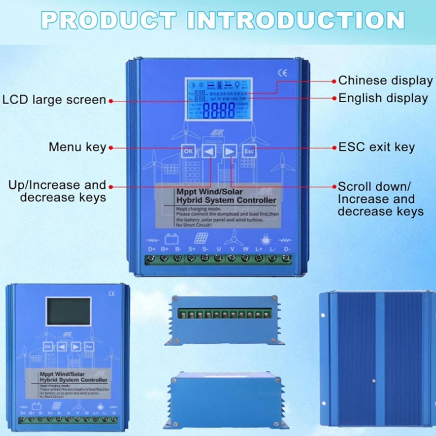 6000W LCD Wind and Solar Complementarycharge Controller 12V 24V48V 220V MPPT Charge Regulator with Dump Load for Wind Turbine Generator,12V