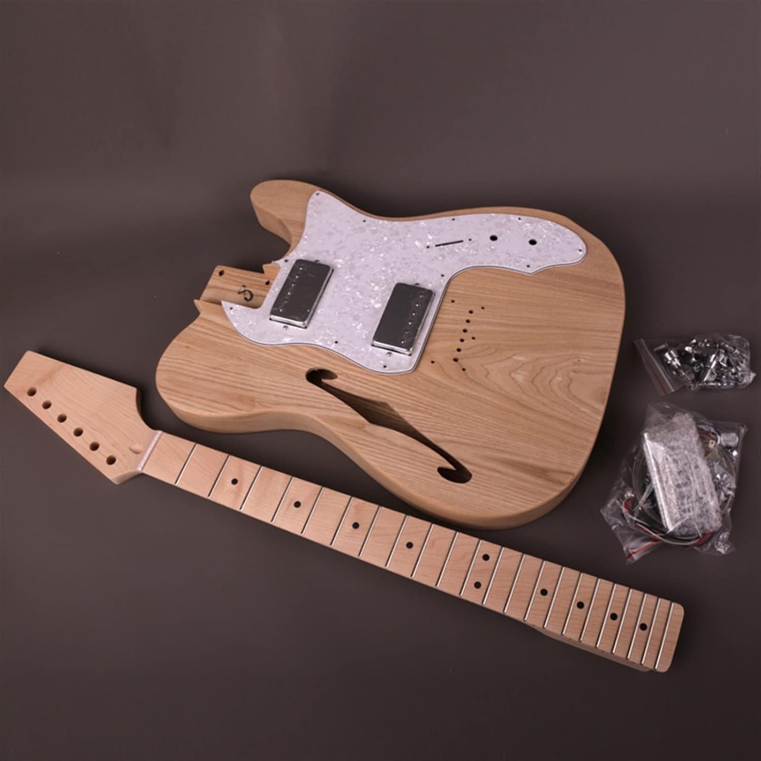 TSTS DIY Electric Guitar Kit Semi-Hollow Body with F Holes Maple Neck 22 Frets Truss Rod Adjust Guitar DIY Accessory