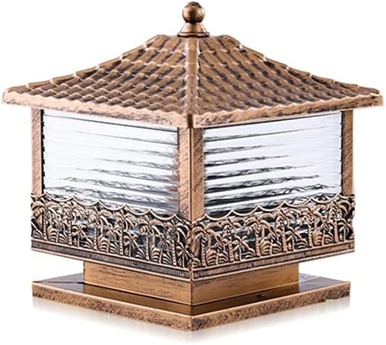 Outdoor Pillar Light, European Retro Column Head Lamp, IP65 Waterproof E27 LED Post Lantern for Garden Gate Fence Deck Patio Pathway Bronze Finish Aluminum Outdoor Lighting Fixture