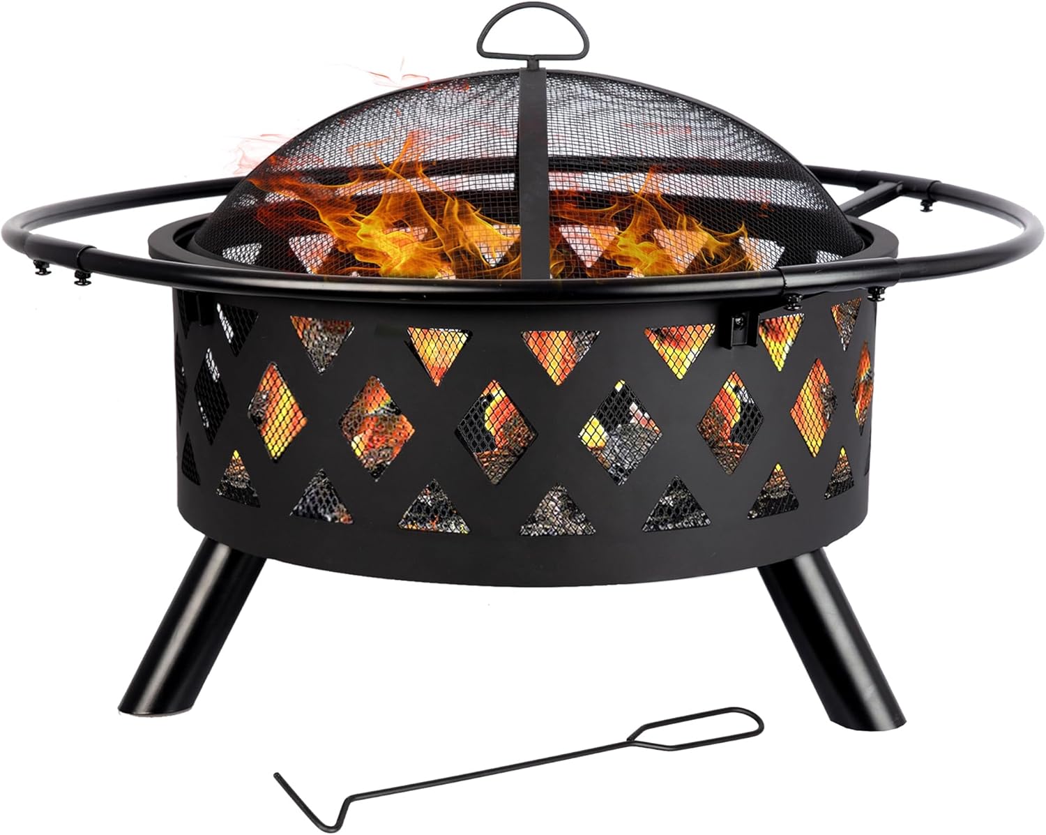 Bestier 30 inch Crossweave Outdoor Fire Pit - Wood Burning Fire Pit for Outside with Spark Screen, Poker and Round Cover