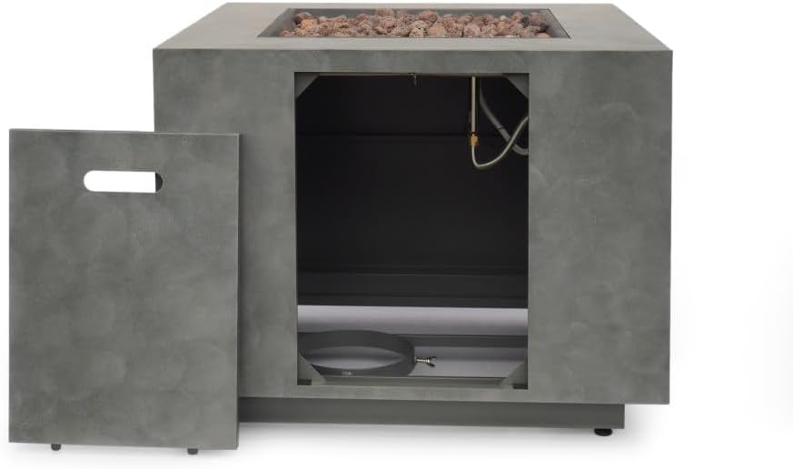 Square Iron Fire Pit with Lava Rocks and Propane Tank Space, 50,000 BTU Outdoor Gas Fire Pit for Patio and Backyard