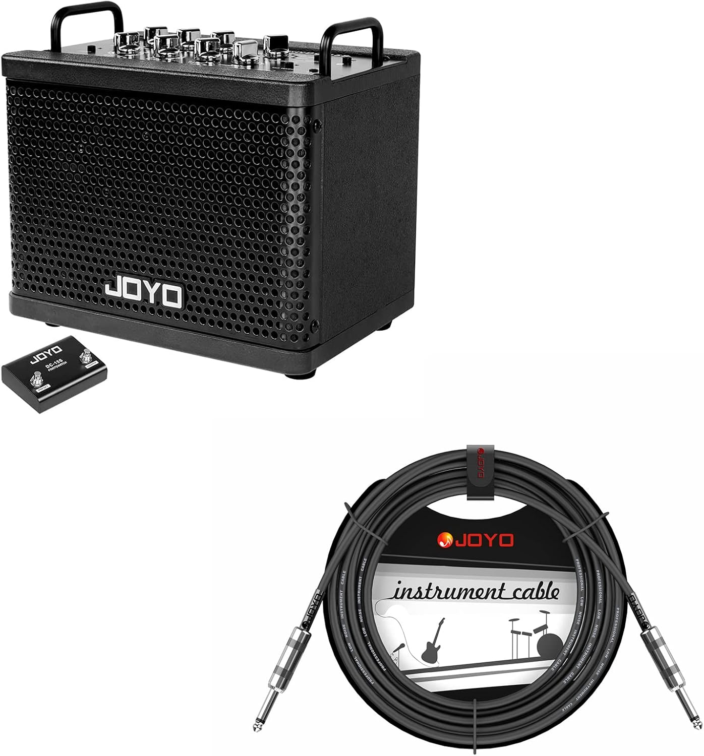 JOYO DC-15S Digital Modeling Combo Amplifier Bundle with CM-04 Mono 6.35mm Instrument Cable Straight-to-Straight