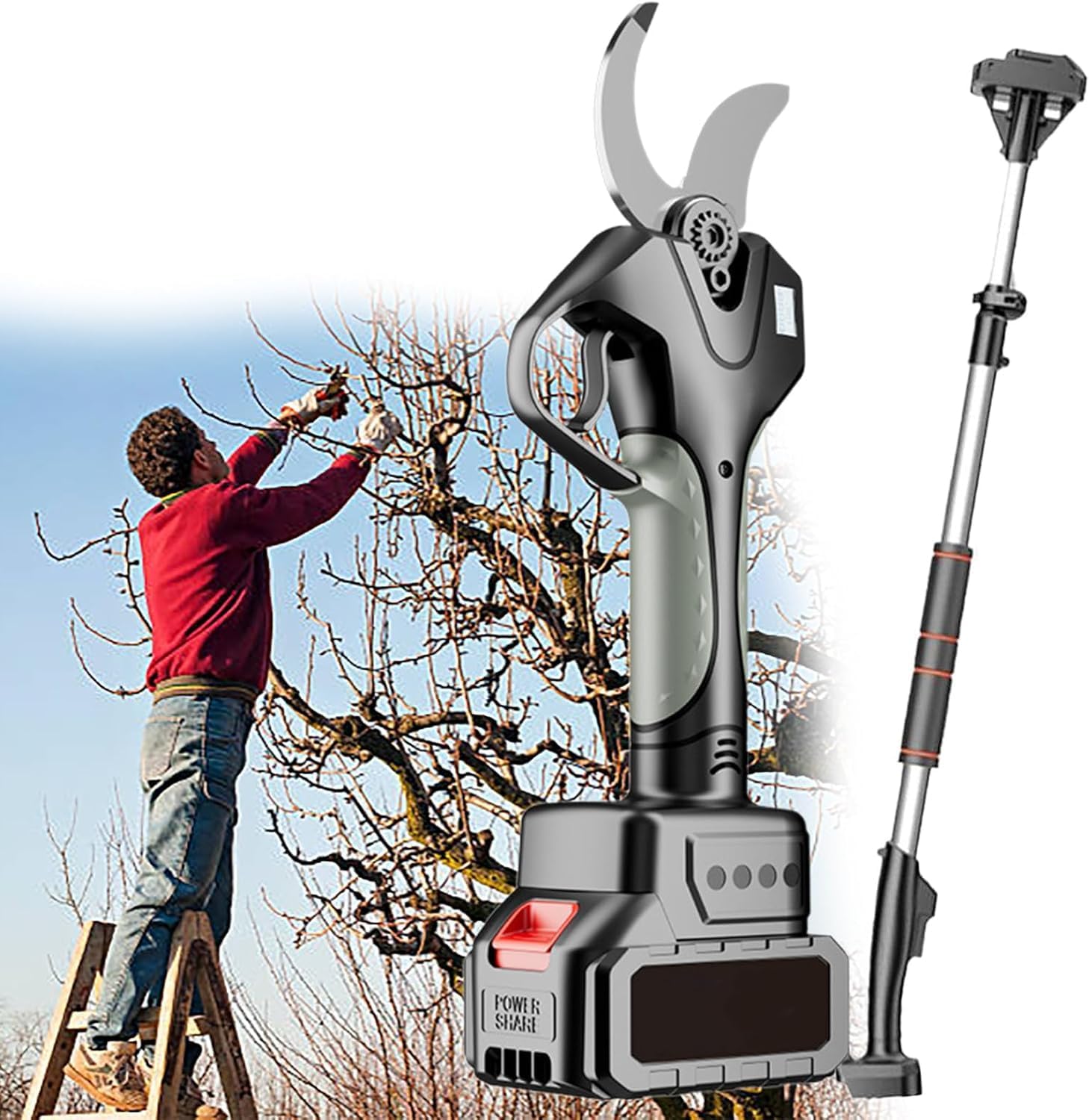 Electric Pruning Shears, 3'' Cutting Diameter Powerful Brushless Motor Cordless Pruning Shears with 2PCS Rechargeable Batteries for Gardening Tree Branch