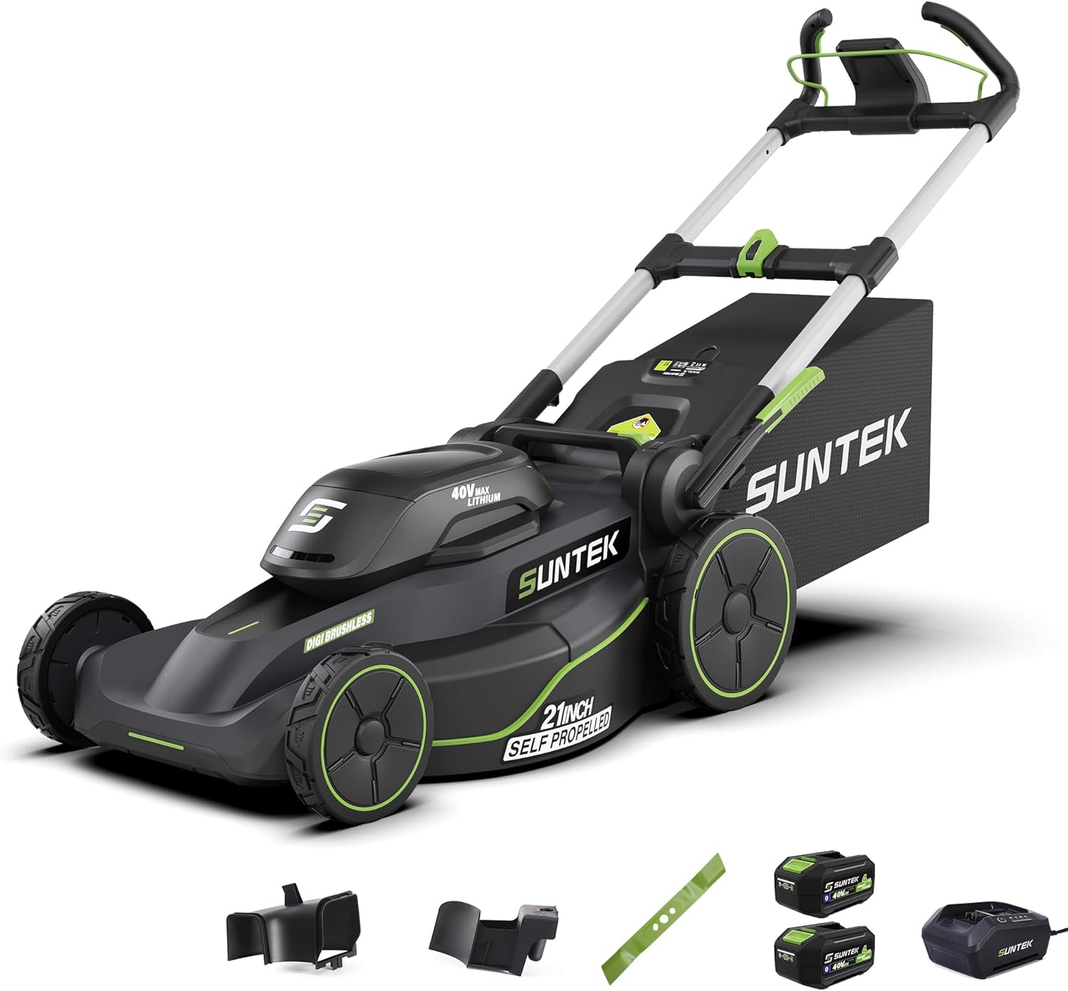 SUNTEK 40V 21-Inch Cordless Lawn Mower, Upgarded Battery Powered Self-Propelled Lawn Mowers, 4.0Ah Lithium-ion Battery and Rapid Charger Included, Digi-Brushless, APP Compatible, SLM4521A