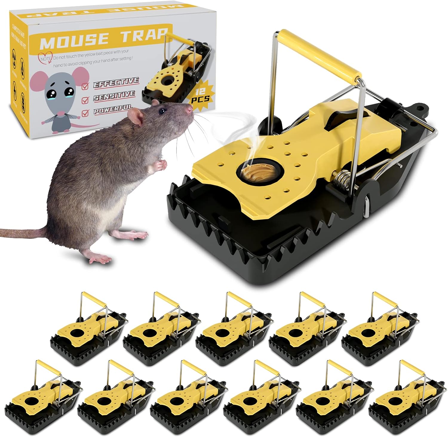 LAICO Mouse Trap Rat Traps Indoor, Small Reusable Powerful Mouse Traps with Bait Cup & Powerful Bites, Effectively Lures Catches Mice Chipmunks Squirrels for House Indoor Outdoor(12-Pack)