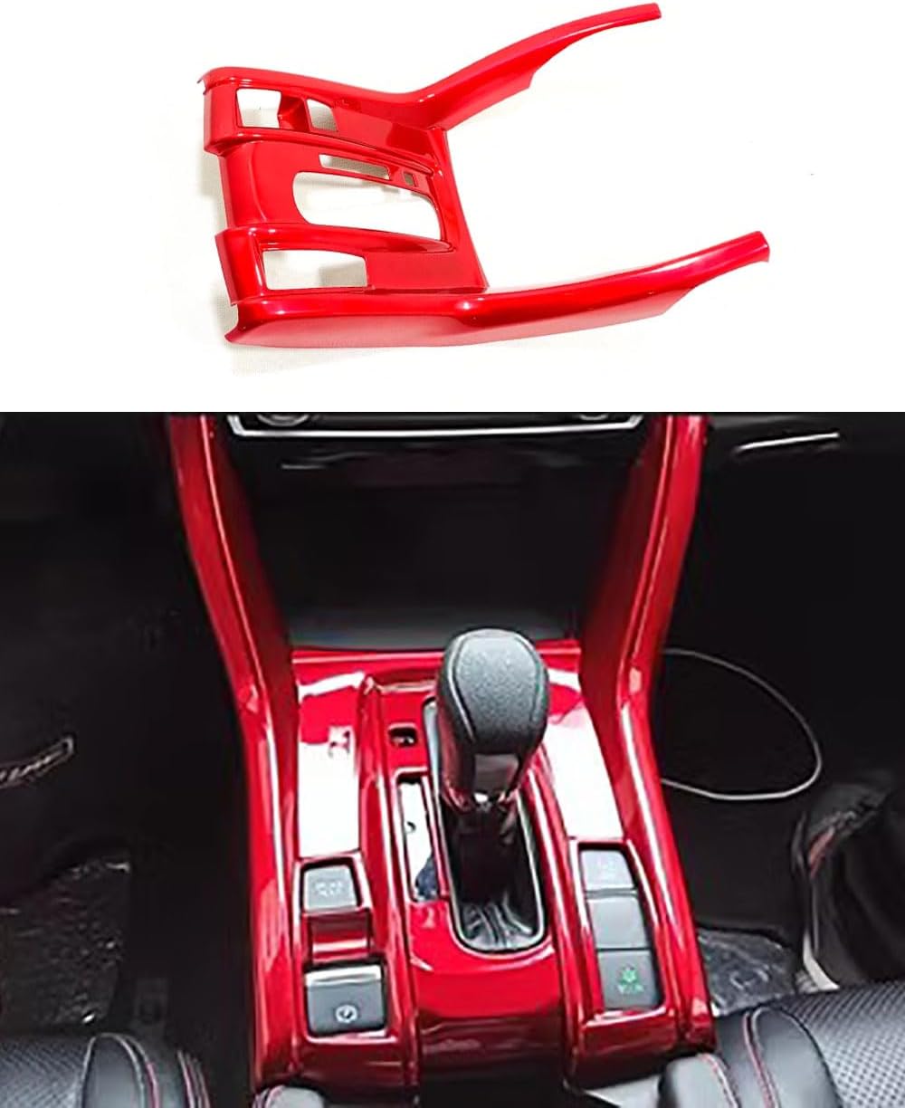 Car Accessories Fit for Honda Civic 10th Gen 2016-2021 ABS Interior Gear Shift Panel Cover Trim 1PC Set (Red)