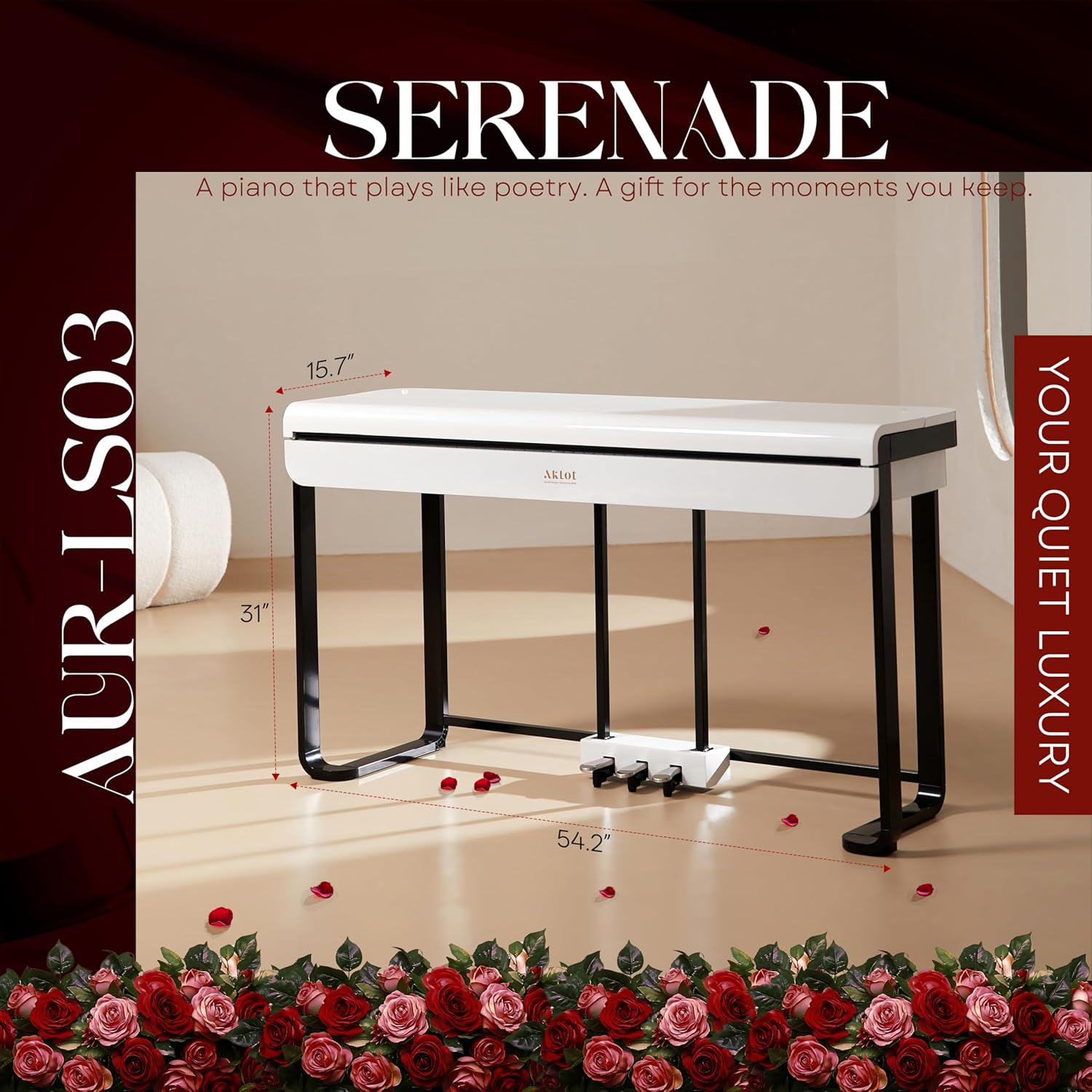 AKLOT Modern Weighted Keyboard Piano: 88-Key Graded Hammer Action Digital Piano with Classic Tones, 25W Speakers, Triple Pedal, Headphone, Beginner Lesson Book, High-Gloss Pearl White Finish(AUR-LS03)