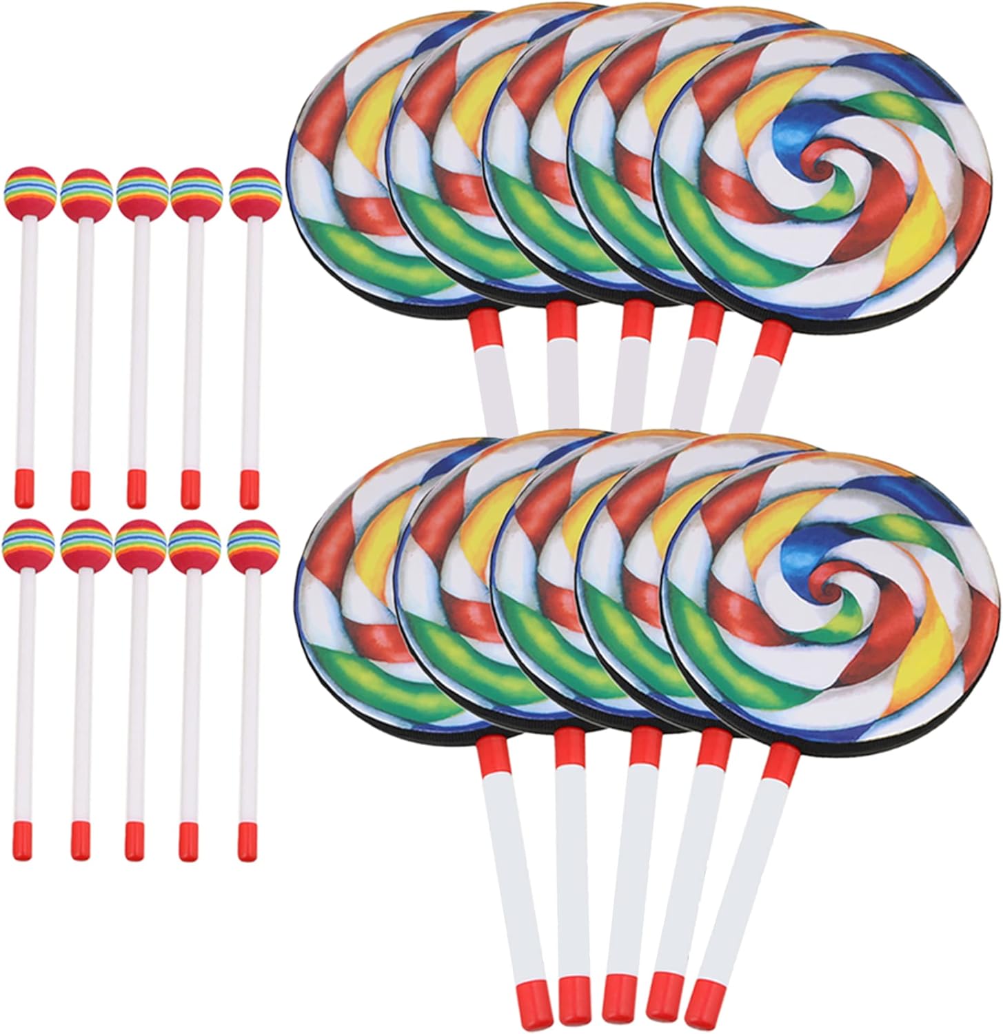 Lovermusic 10PCS Lollipop Shape Drum Hand Drum Musical Sound Tool Musical Instruments Colorful