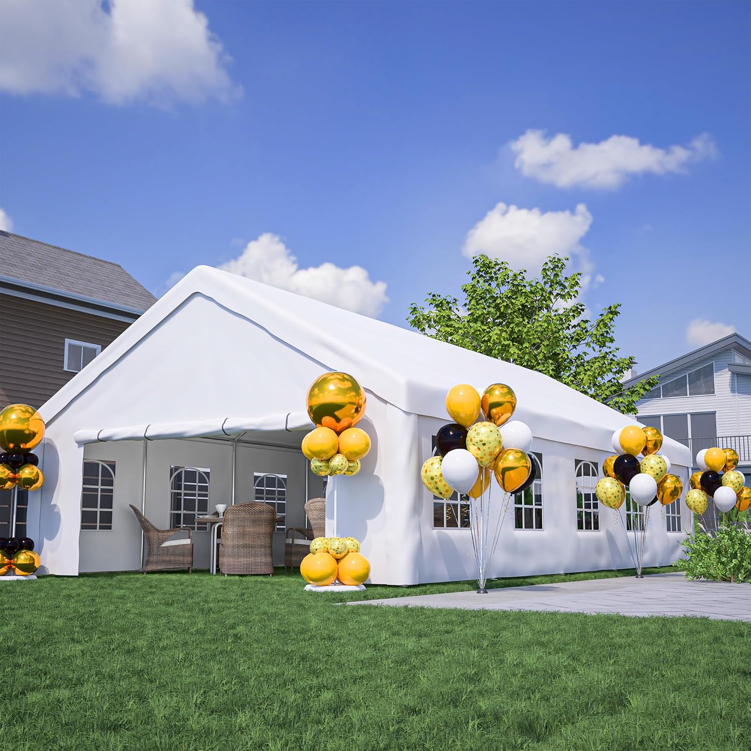 20x32 ft Extra Long Party Tent – Waterproof Outdoor Gazebo Canopy with 3 Carry Bags, Removable Sidewalls & Zipper Doors, Heavy Duty Wedding & Event Tent for Weddings, BBQs, Camping & Commercial Use