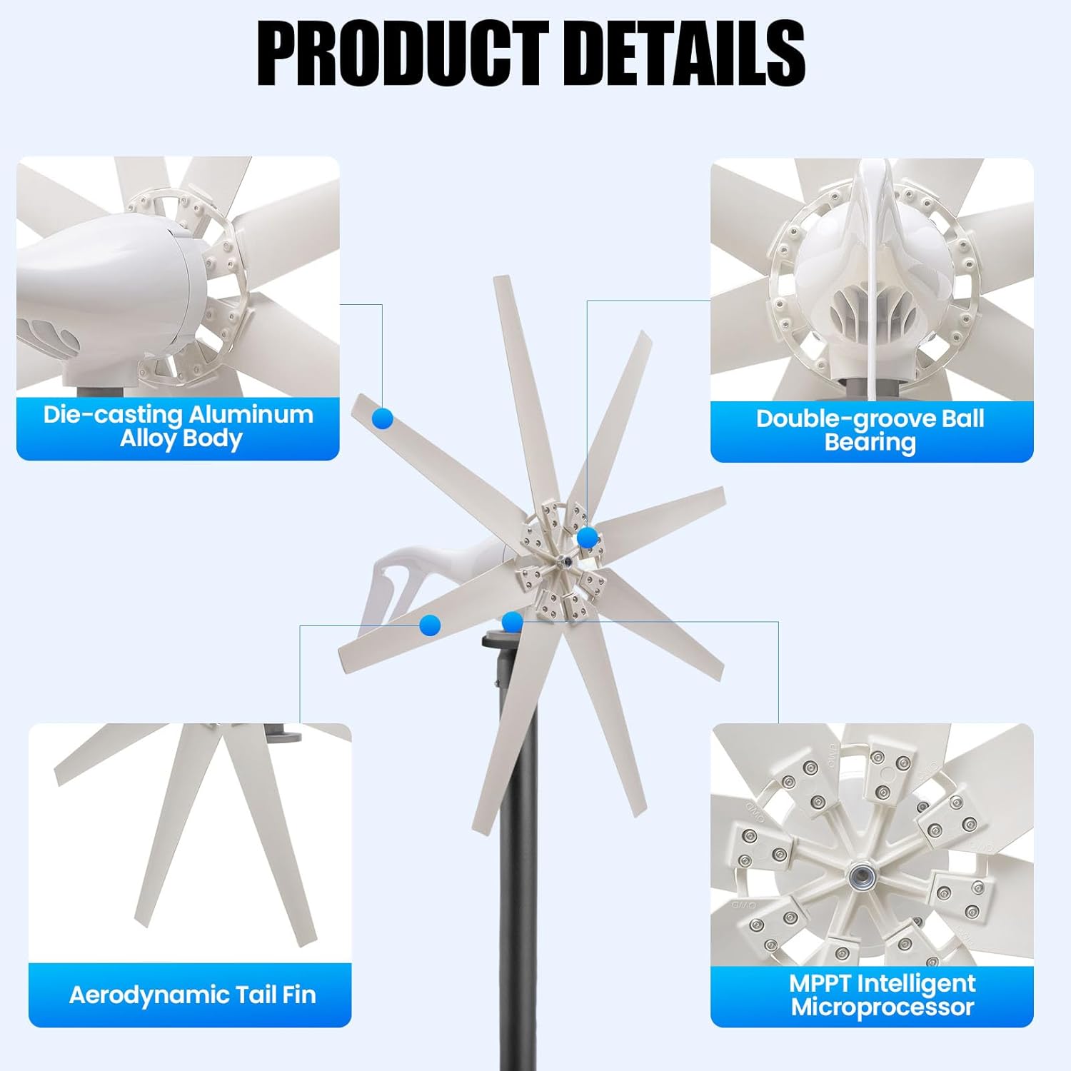 600W 12V Wind Turbine Generator, 8-Blade Wind Turbine Kit with Charge Controller & Anemometer, Windmill Generator Kit for Home, Farm, RVs, Boats
