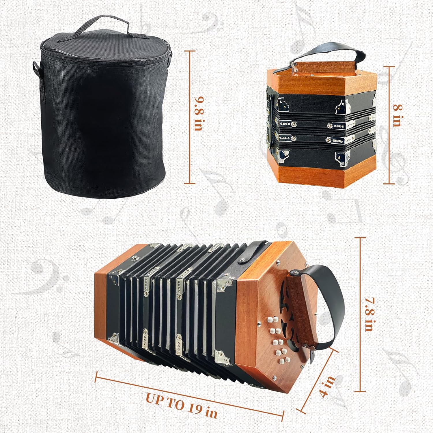 Concertinas,20-key accordion for adults, professional accordion for beginners, adjustable hand straps, instrument accessories (WOOD)