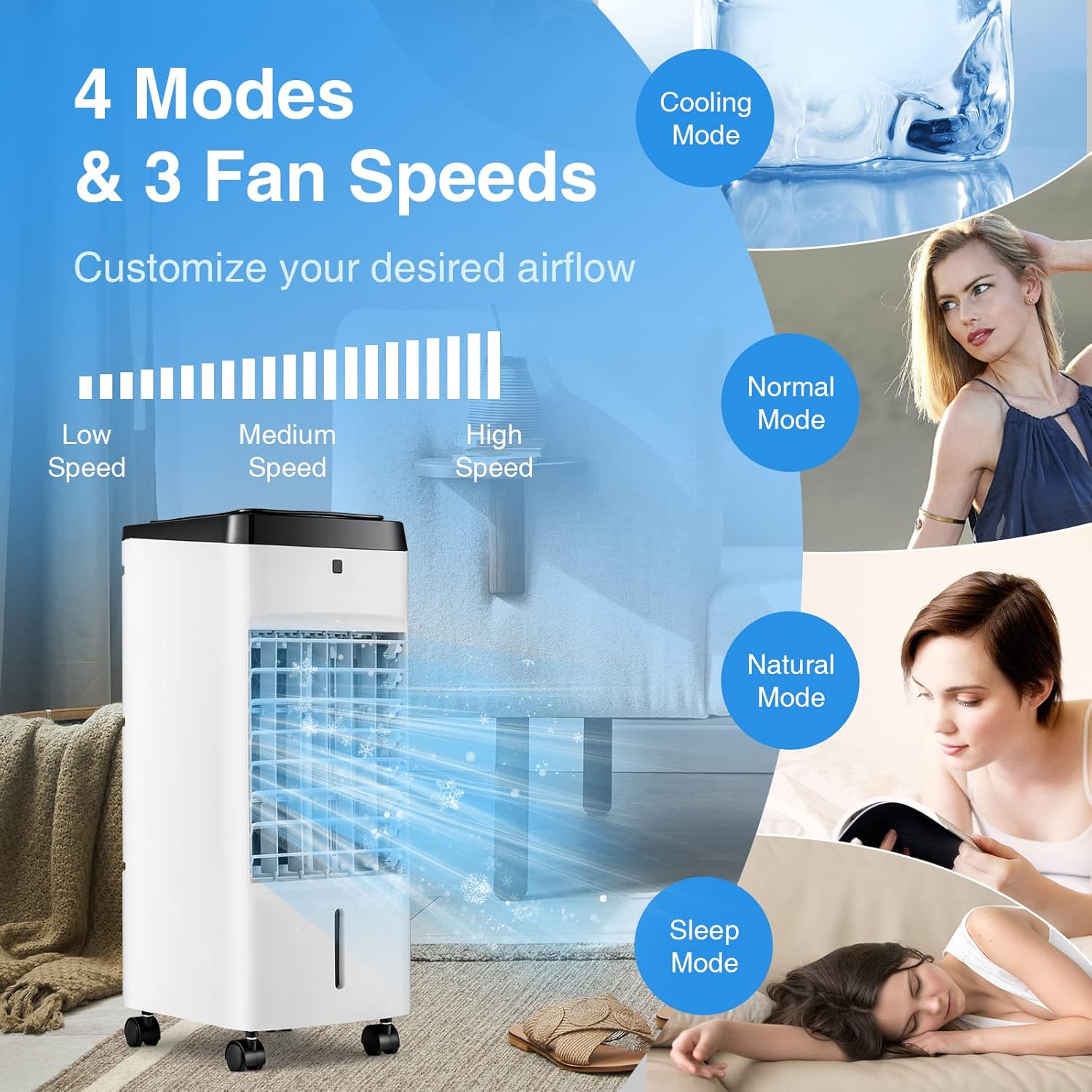 PETSITE Evaporative Air Cooler, Portable Cold Air Cooling Fan with Remote Control, 3.5L Water Tank, 2 Ice Packs, 4 Modes, 3 Speeds, 12H Timer, 70° Oscillation, Personal Swamp Cooler