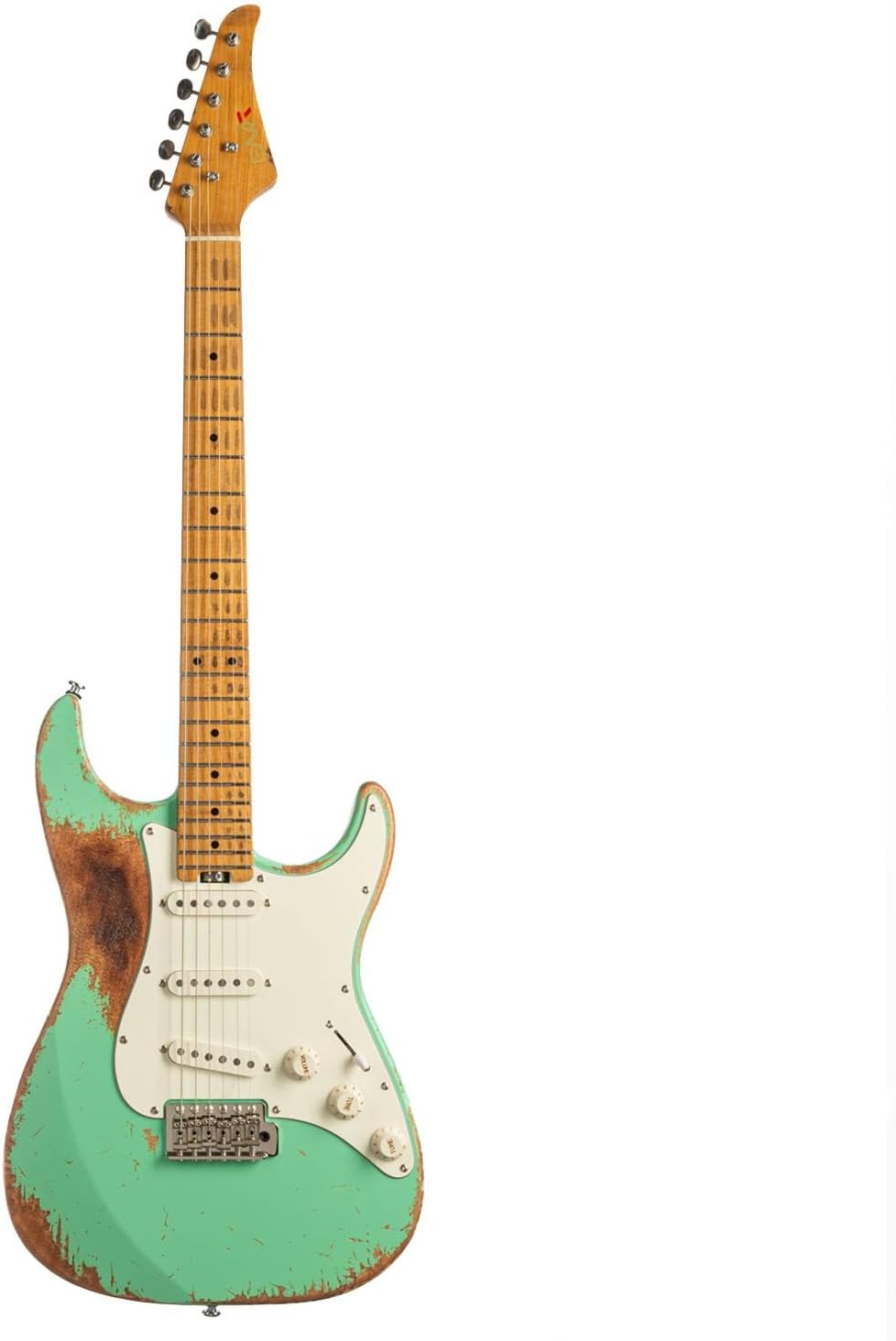 EART Vintage-VS60HM 6 String Medium Relic Solid-Body Size Roasted Canada Maple Relic Finish VS60 Pickups 6-Point Synchronized Tremolo Bridge Electric Guitar for Blues, Classics,Right Hand
