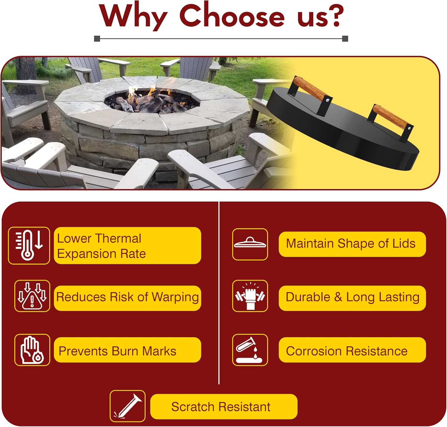 FEBTECH - Fire Pit Solid Cover 25.5 inch Compatible with Outdoor Fire Pits Inside Up to 23