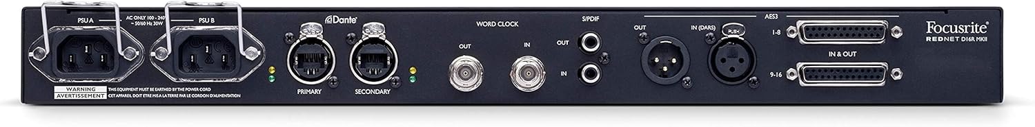 Focusrite RedNet D16R MkII 16x16 digital interface for Dante networks, with channel level control for individual inputs and outputs