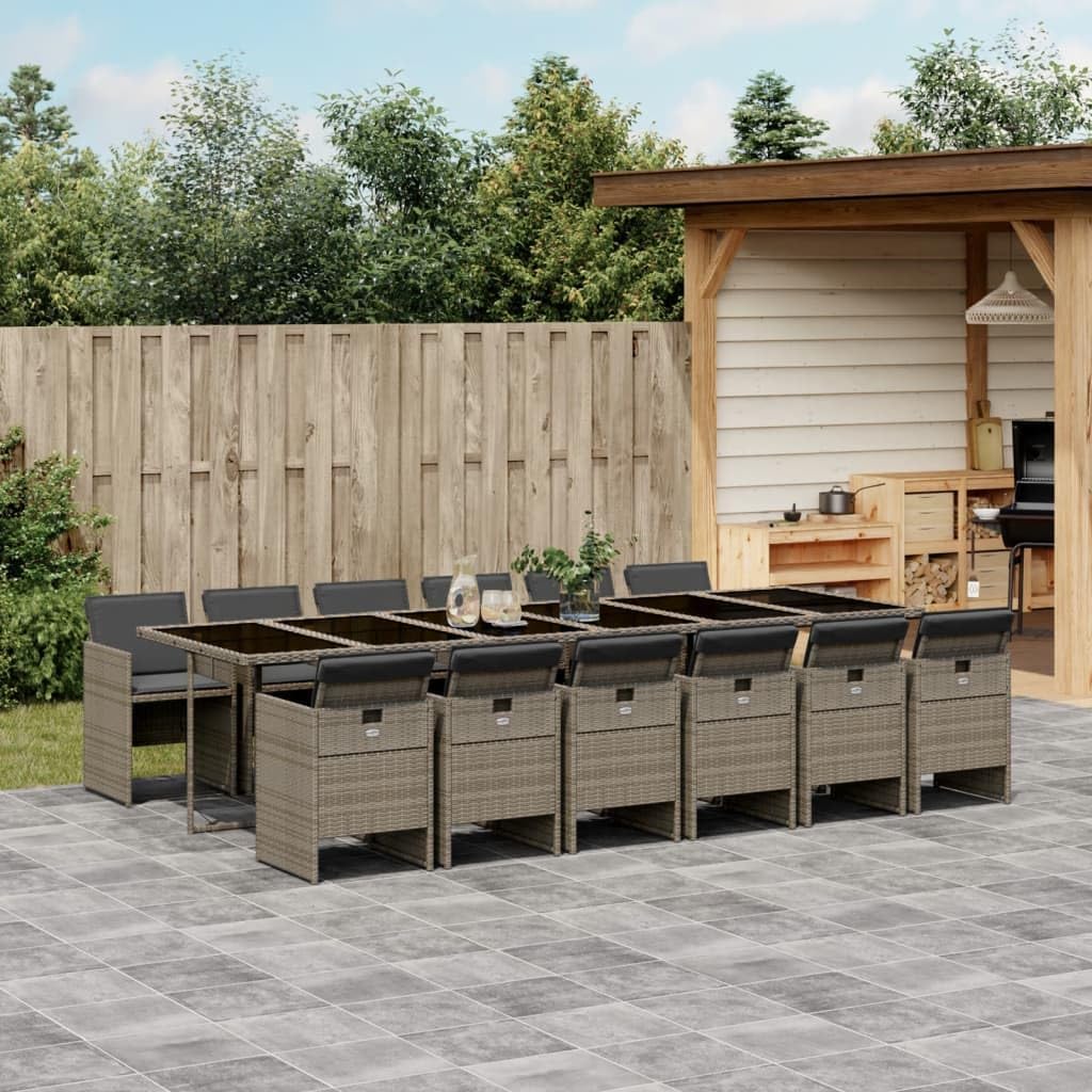 13 Piece Patio Dining Set with Cushions Gray Poly Rattan,7Piece Outdoor Rattan Dining Set with Cushioned Seating and Folding Chairs for Garden, Patio, or Backyard Furniture Sets for Patio, Lawn & Gard