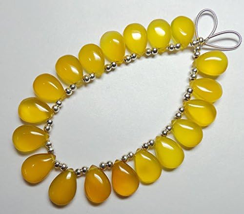 9 matched pairs, 14x10 mm long aprx.,yellow chalcedony smooth plain pear shape briolettes
