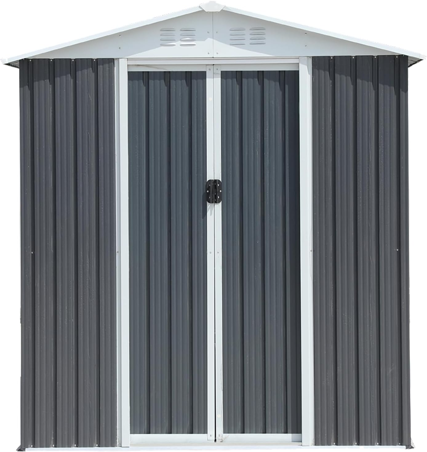 6 x 4 FT Outdoor Storage Shed, Lockable Metal Garden Shed with Sliding Doors & Shutter Vents, Tool Shed Tiny House Vertical Outside Storage Building for Backyard, Grey