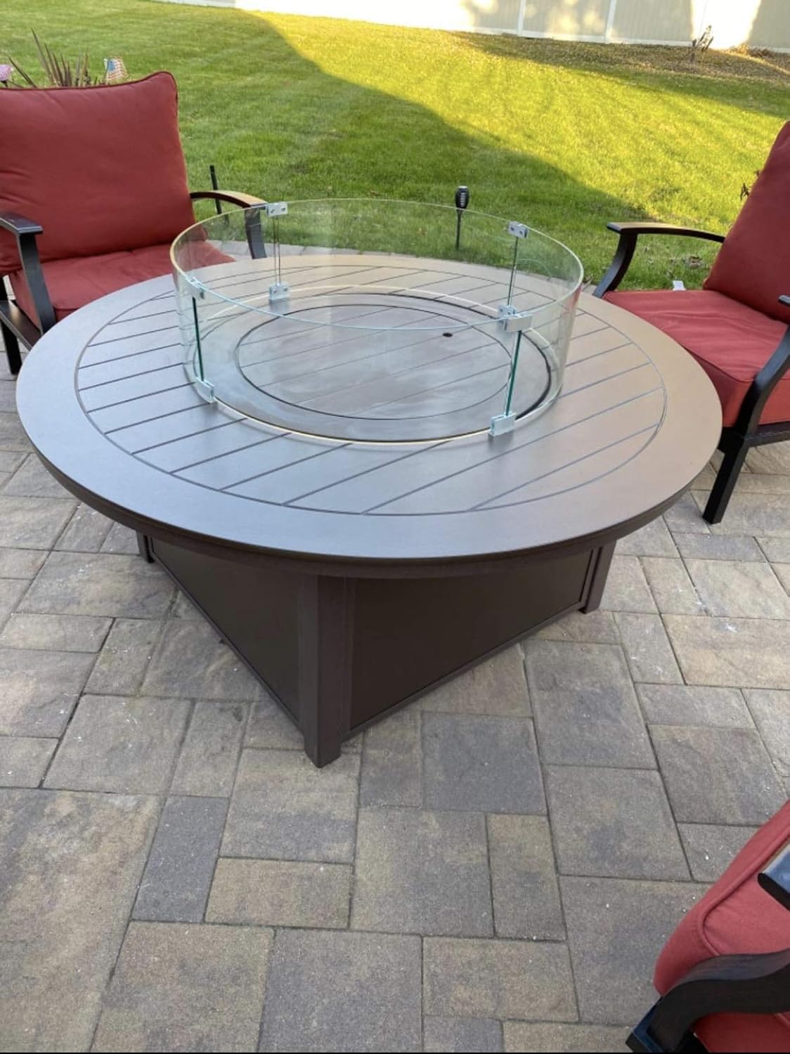 AMS Fire Pit Table Round Tempered Glass Wind Guard 42