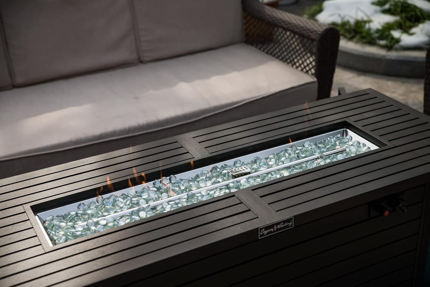 57in Outdoor Gas Propane Fire Pit Table, Rectangular Mocha Dark Brown, 50,000 Btu, Aluminum Fireplace with Lid Fire Glass, Etl Certified for Patio, Deck, Backyard (1 Doors)