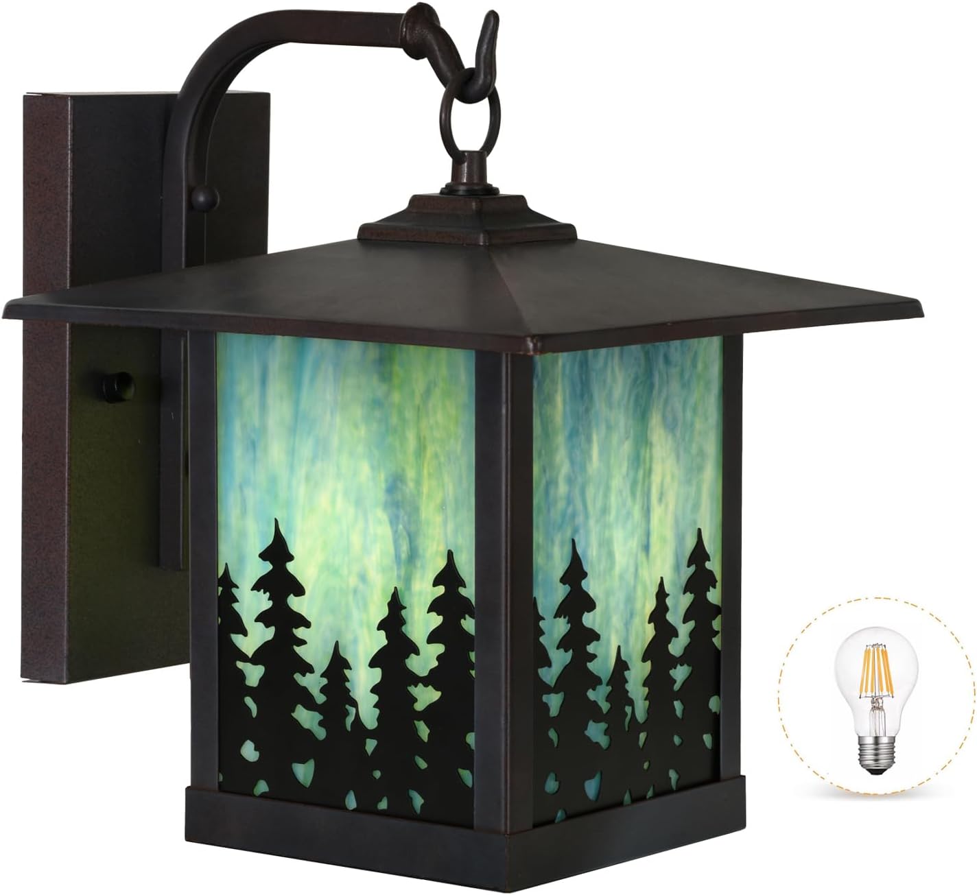 WL0007 Tiffany Style Outdoor Wall Light Fixture Stained Glass Exterior Waterproof Wall Sconce Lamps for Balcony Aisle Hallway 9X11X11 Inches, Bulb Included (Forest)