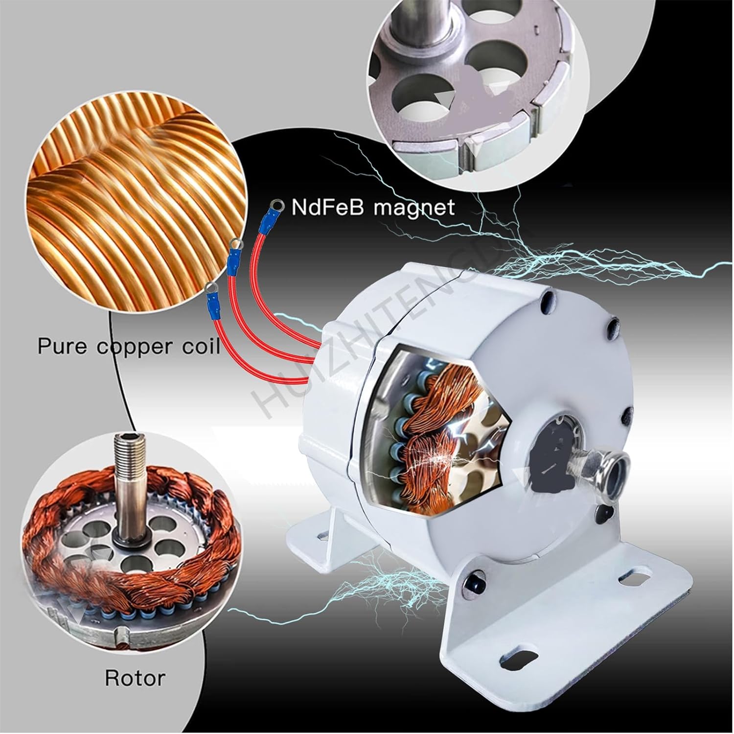 Three Phase Alternator, DIY 6000W 12V 24V 48V Gearless Permanent Magnet Low Speed Aluminum Alloy Alternator for Vertical Horizontal Wind Turbine(48V)