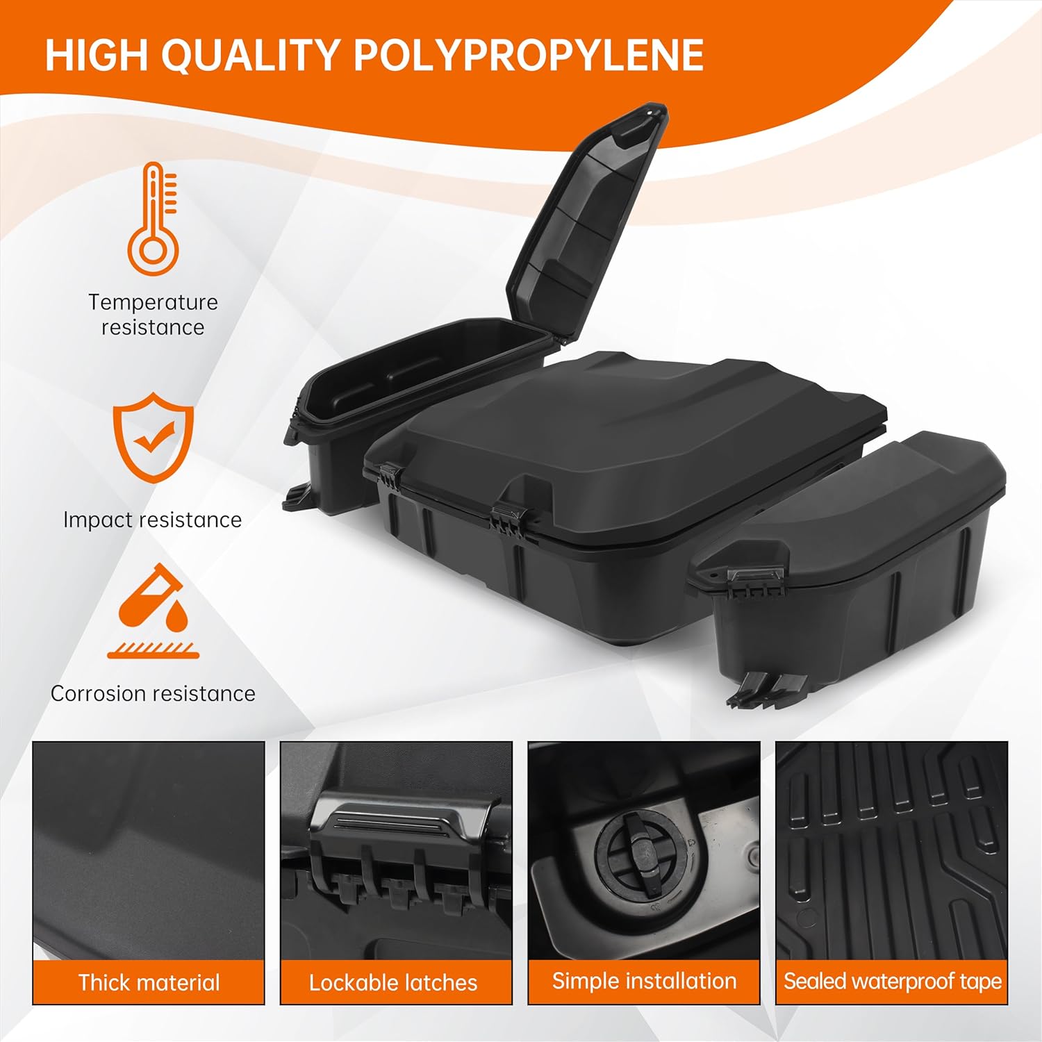 Rear 96L Storage Cargo Box & 13.5L Side Cargo Storage Boxes Compatible with Can-Am Maverick R X RS 2024+ Accessories Replace #715007182 715007372 Water Resistant Large Capacity Tool Box(3PCS)
