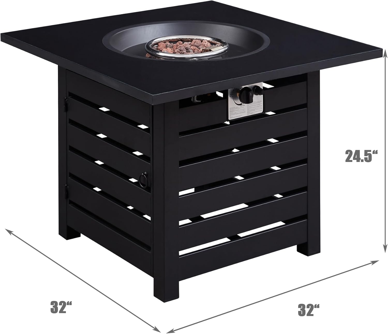 32 inch Square Propane Fire Pit Table, 50,000 BTU Auto-Ignition Outdoor Gas Firepit with Waterproof Cover, CSA Certified for Patio, Deck, Backyard (Black)​