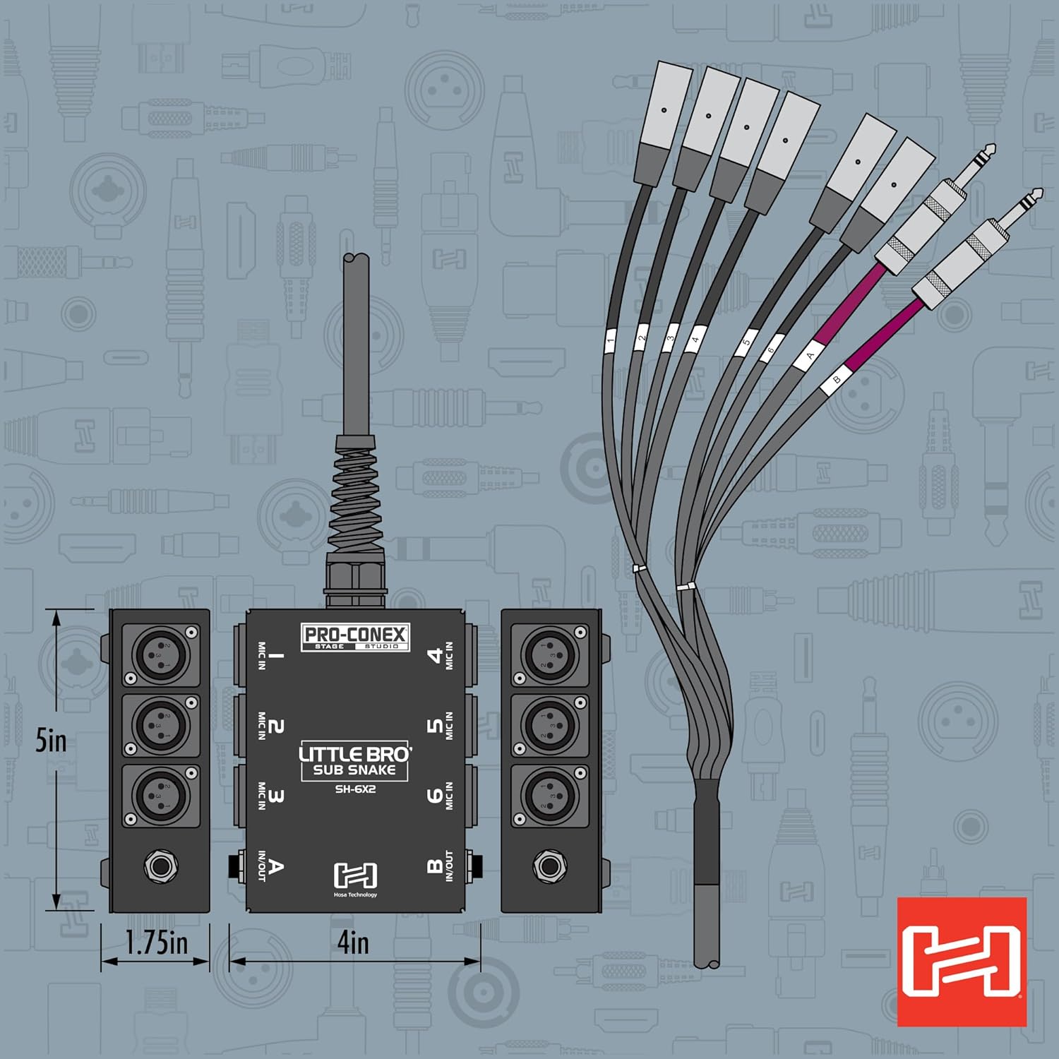 Hosa SH-6X2-20 Pro-Conex Little Bro' Sub Snake, Hosa 6 x XLR Sends and 2 x 1/4 Inch TRS Returns, 20 Feet