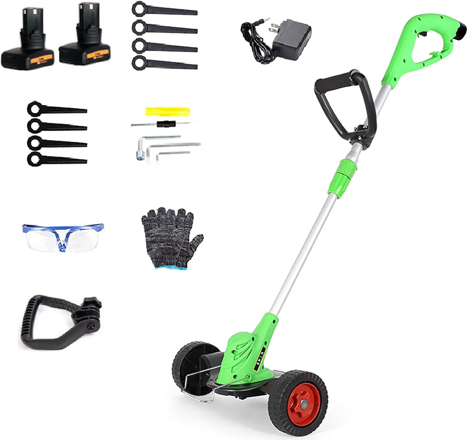 Electric Lawn Mower, 4000mA Rechargeable Garden Lawn Trimmer 2 in 1 Multifunctional Lawn Mower Removable Battery Steerable 180° Adjustable Length Hand