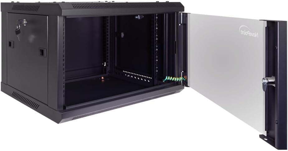 NavePoint 6U Server Cabinet Wall Mount Rack Enclosure Includes 2 Fans, Locking Glass Door, Removable Side Panels – 6U Network Cabinet 17.7” Deep, 19 Inch Server Rack for IT and A/V Equipment
