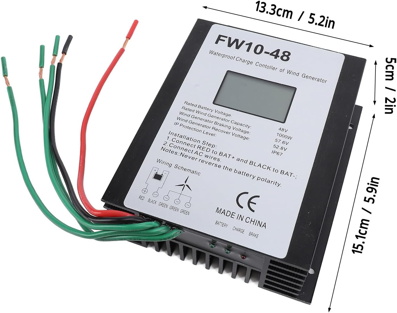 SIXRUN 48V Wind Turbine Charge Controller, IP67 Water for 1000W Generator, Thunder Prevention, Protection, Suitable for Wind Turbine Braking and Recovery