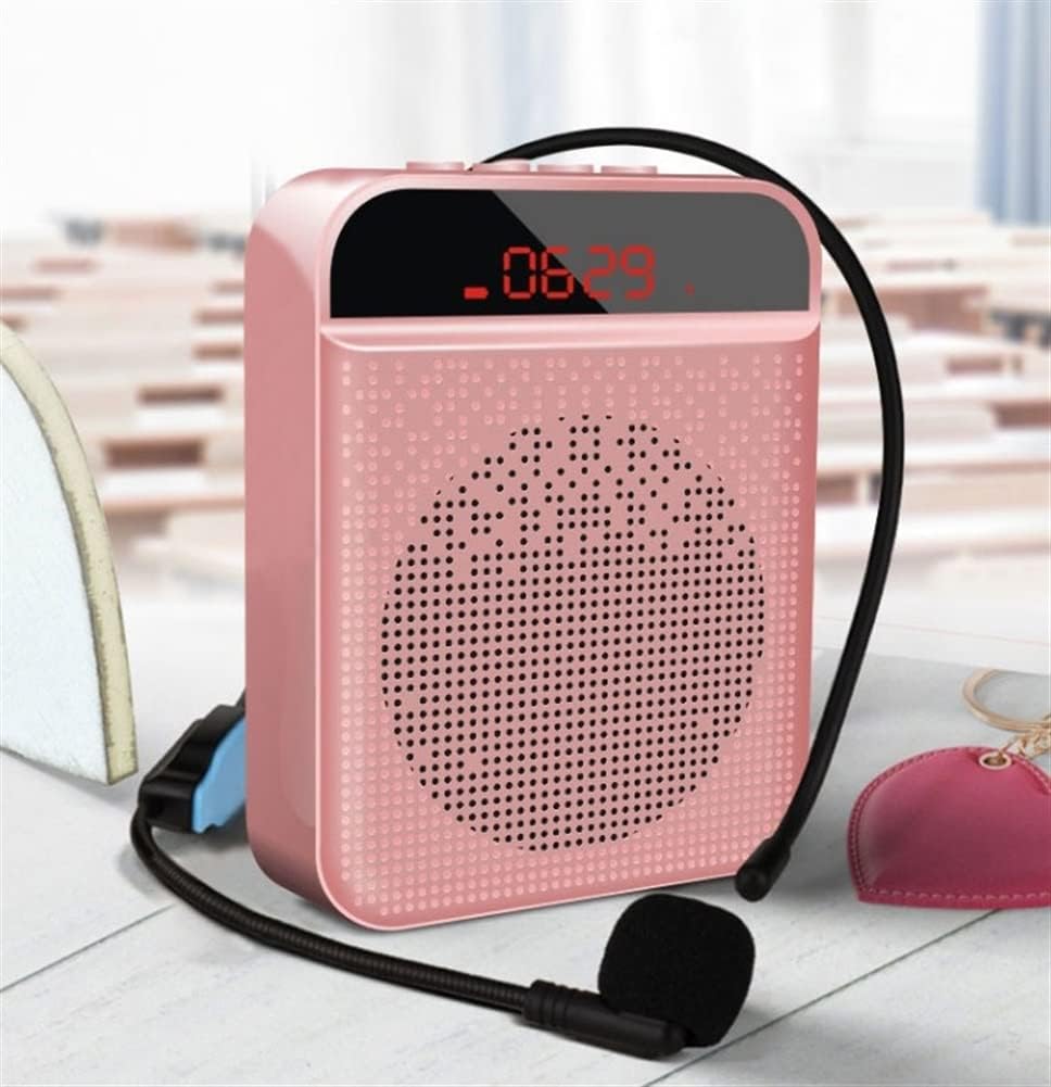 Portable Voice Amplifier with Headset Microphone, Personal Speaker Mic Rechargeable Ultralight for Teachers, Elderly, Tour Guides, Coaches, Presentations, Meetings and Outdoors (Color : Pink)