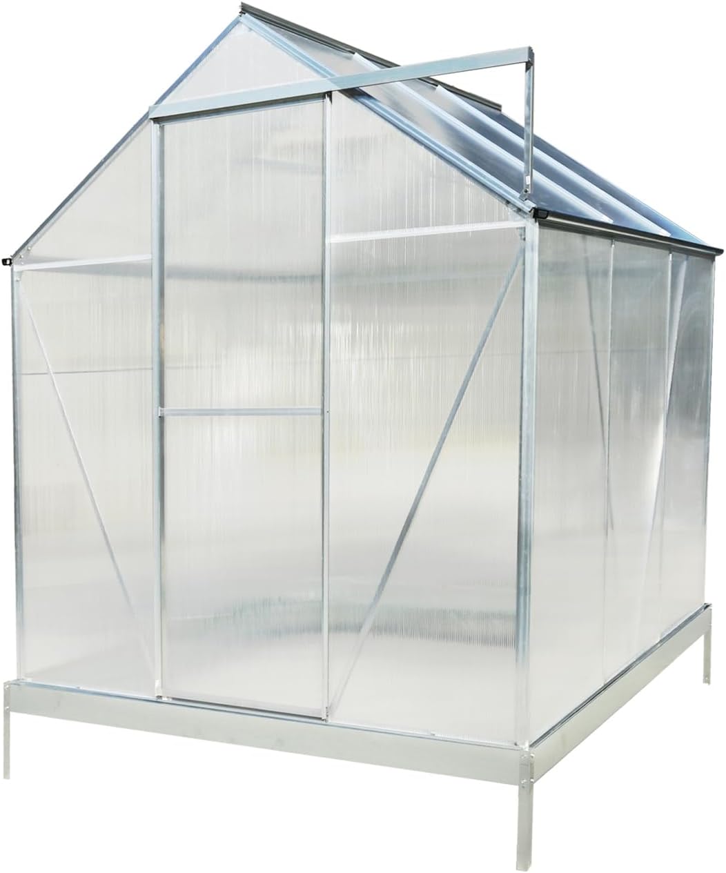 Polycarbonate Greenhouse, Heavy Duty Outdoor Aluminum Walk-in Green House Kit with Rain Gutter, Vent and Door for Backyard Garden, Color Aluminium (6.3×8×6.3 FT)