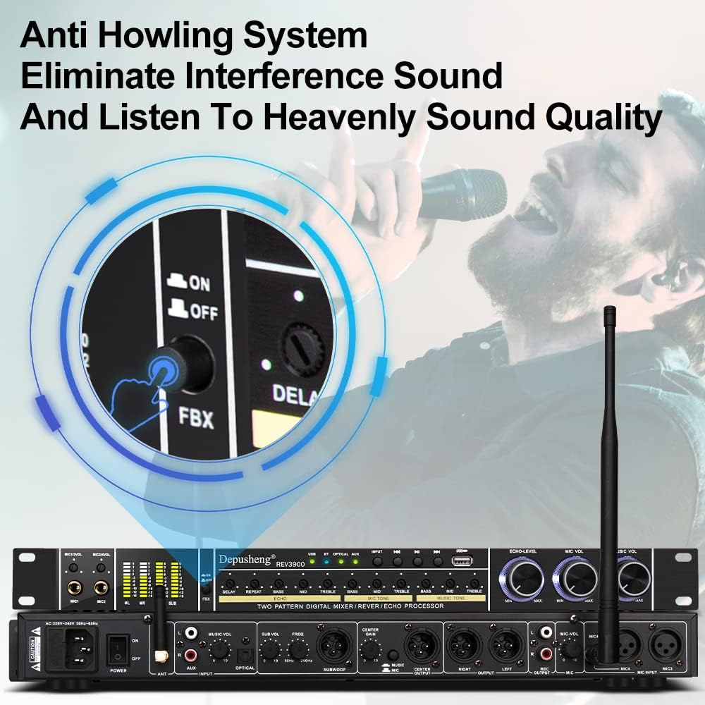 Depusheng REV3900 Pre Effector Professional KTV Household Karaoke Multieffects Processors Anti Howling Audio Processor USB Bluetooth Device