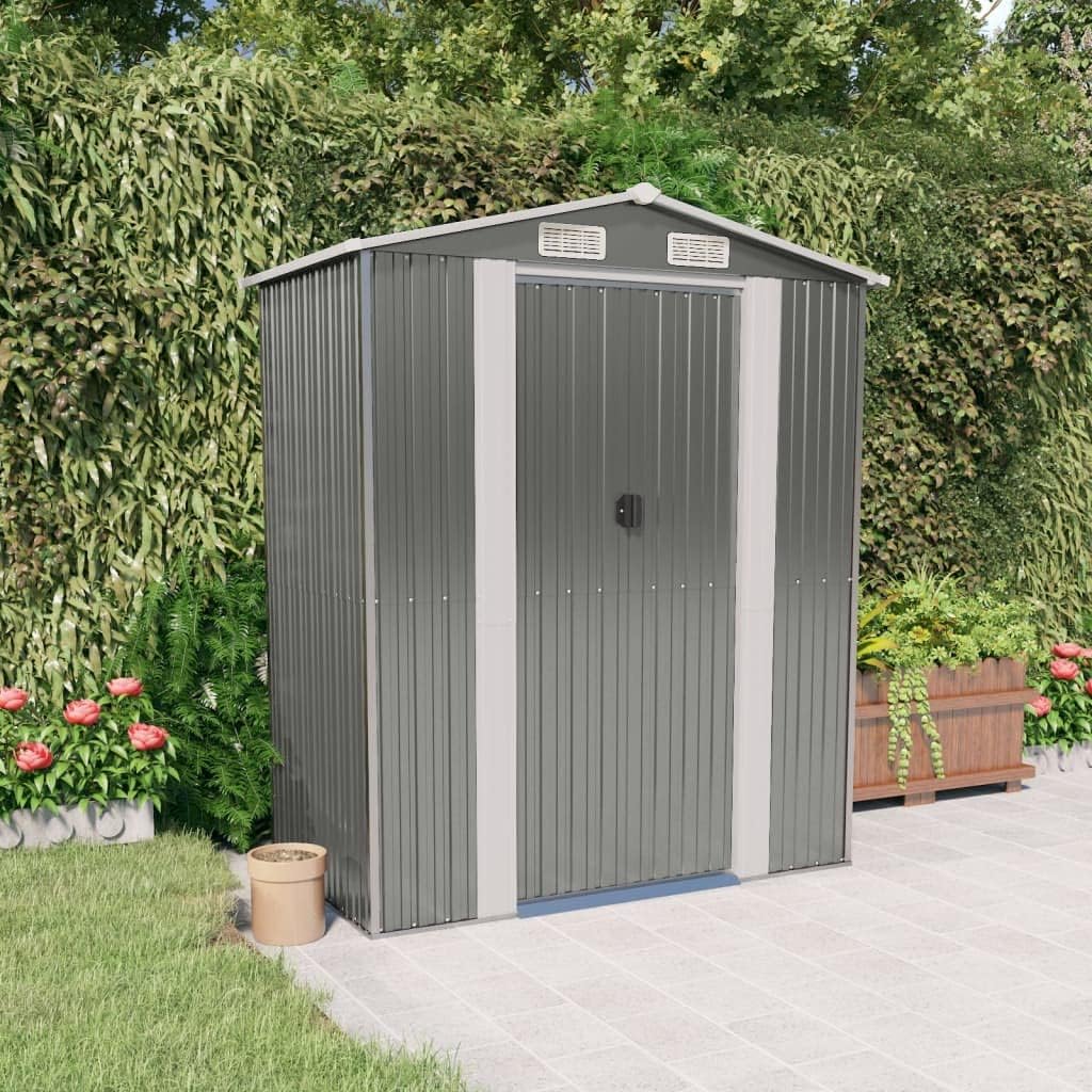 Garden Shed Garden Tool Storage Shed with Vent, Outdoor Galvanized Steel Storage House Storage Organizer with Door for Backyard, Garden, Patio, Lawn - Light Gray 75.6