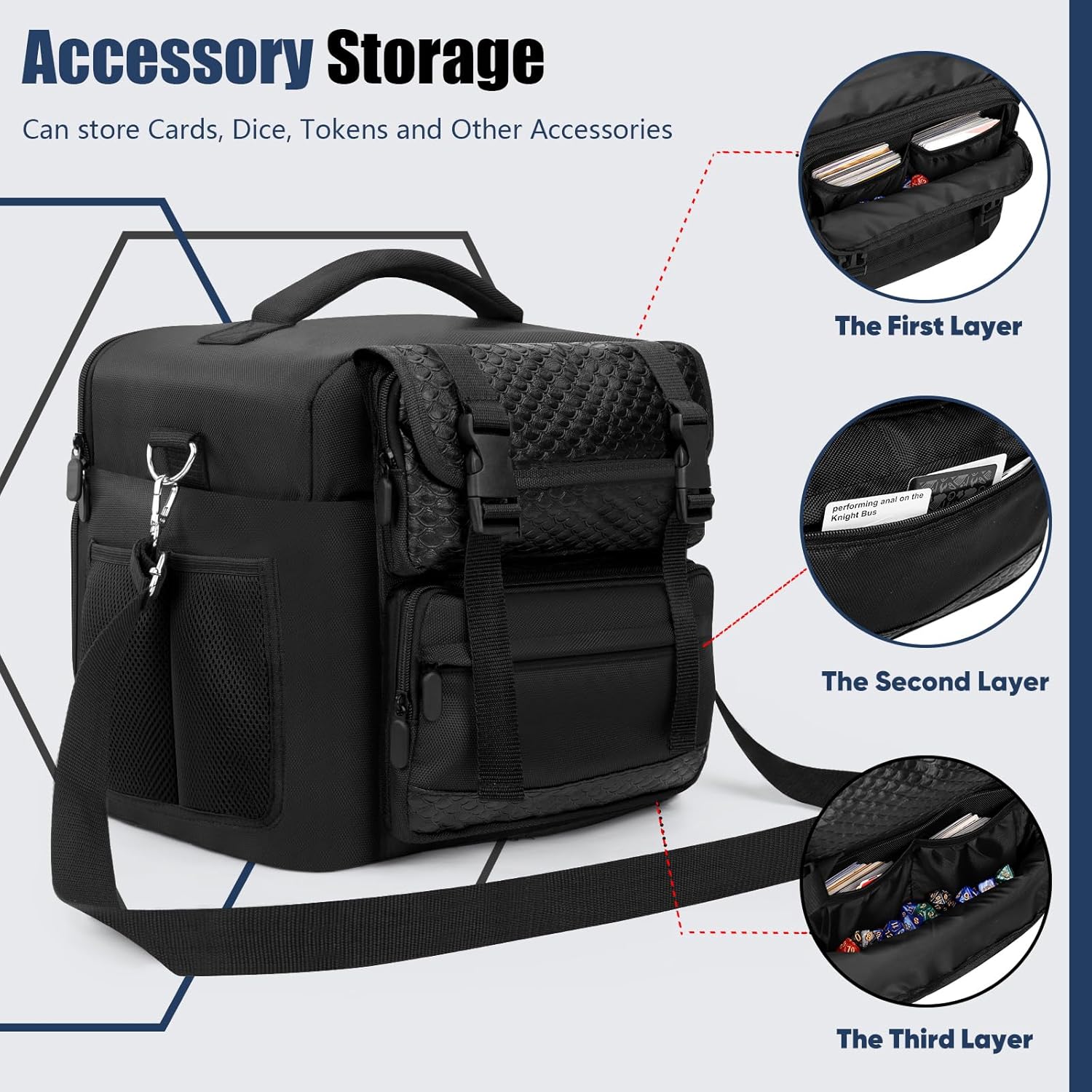 RPG Game Accessories Organizer Bag for D&D Game. Tabletop Game Storage Case for DND miniatures, DM's Guide, Player's Handbook,DM screen,Grid Mat,Dice,Token & More.