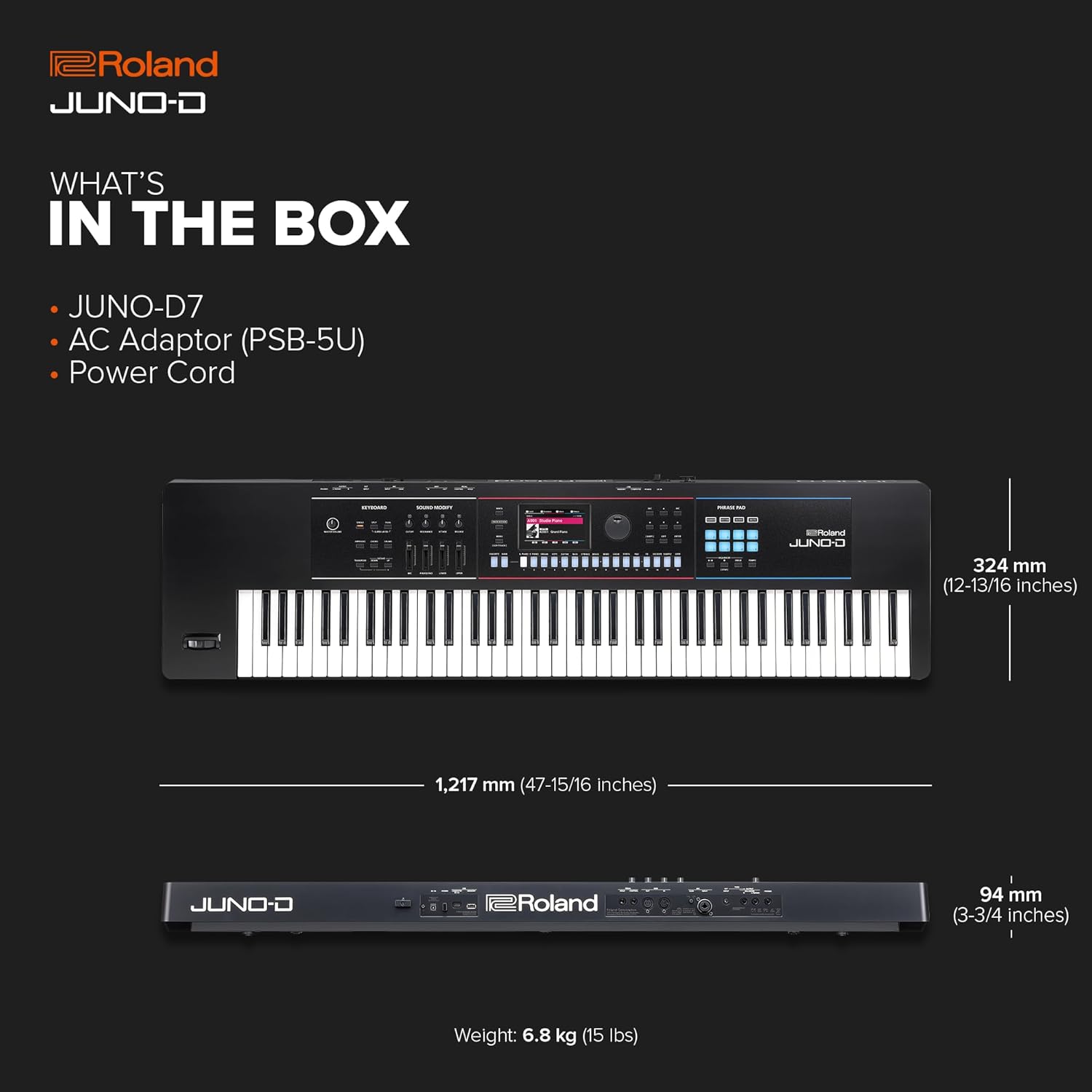 Roland JUNO-D7 Synthesizer | 76-Note Keyboard with Synth Action | ZEN-Core Engine with Over 3800 Onboard Sounds | Intuitive Creative Tools | USB-C Audio/MIDI Interface for Mobile & Computers