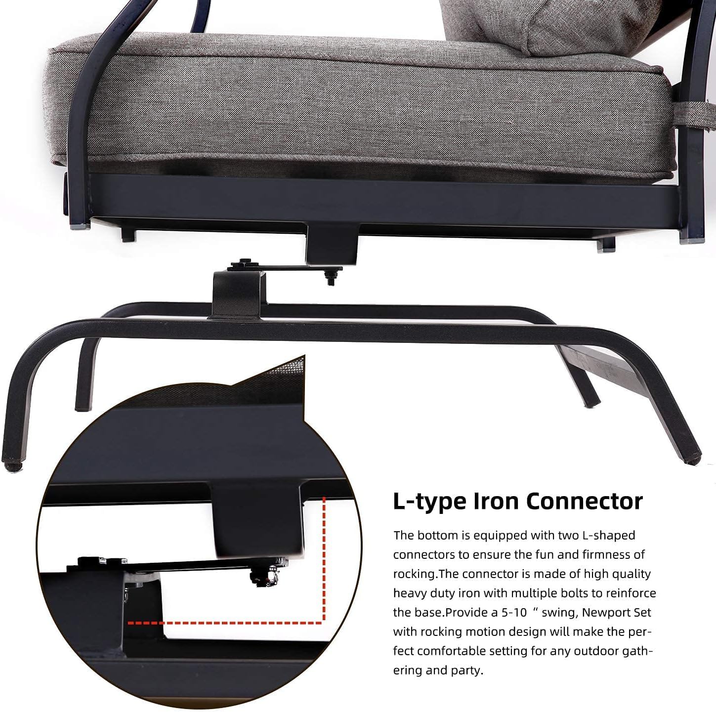 Grand patio 5-Piece Outdoor Furniture Conversation Sets with 43-Inch 50000 BTU CSA Safety Approved Gas Fire Pit Table Rectangle Propane Fire Pit with Ceramic Tile Top and Wicker Base