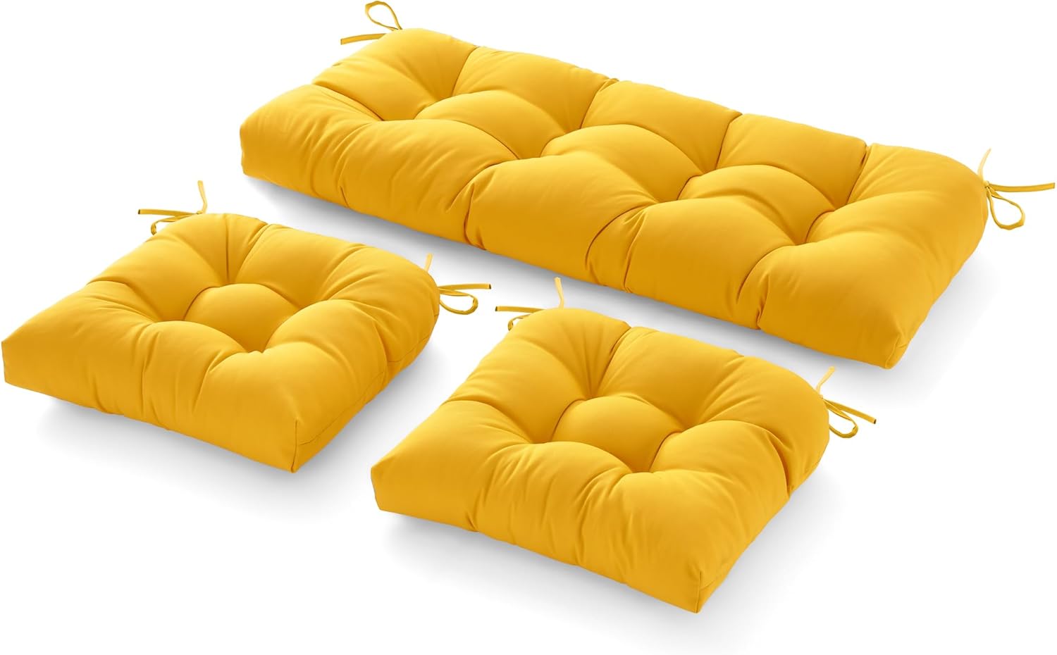 3 Pieces Outdoor Chair Cushions Clearance with Ties,44x19x5 Inches,1 Love seat &2 U-Shape Tufted Patio Bench Cushions for Wicker Outdoor Furniture,All Weather,Yellow
