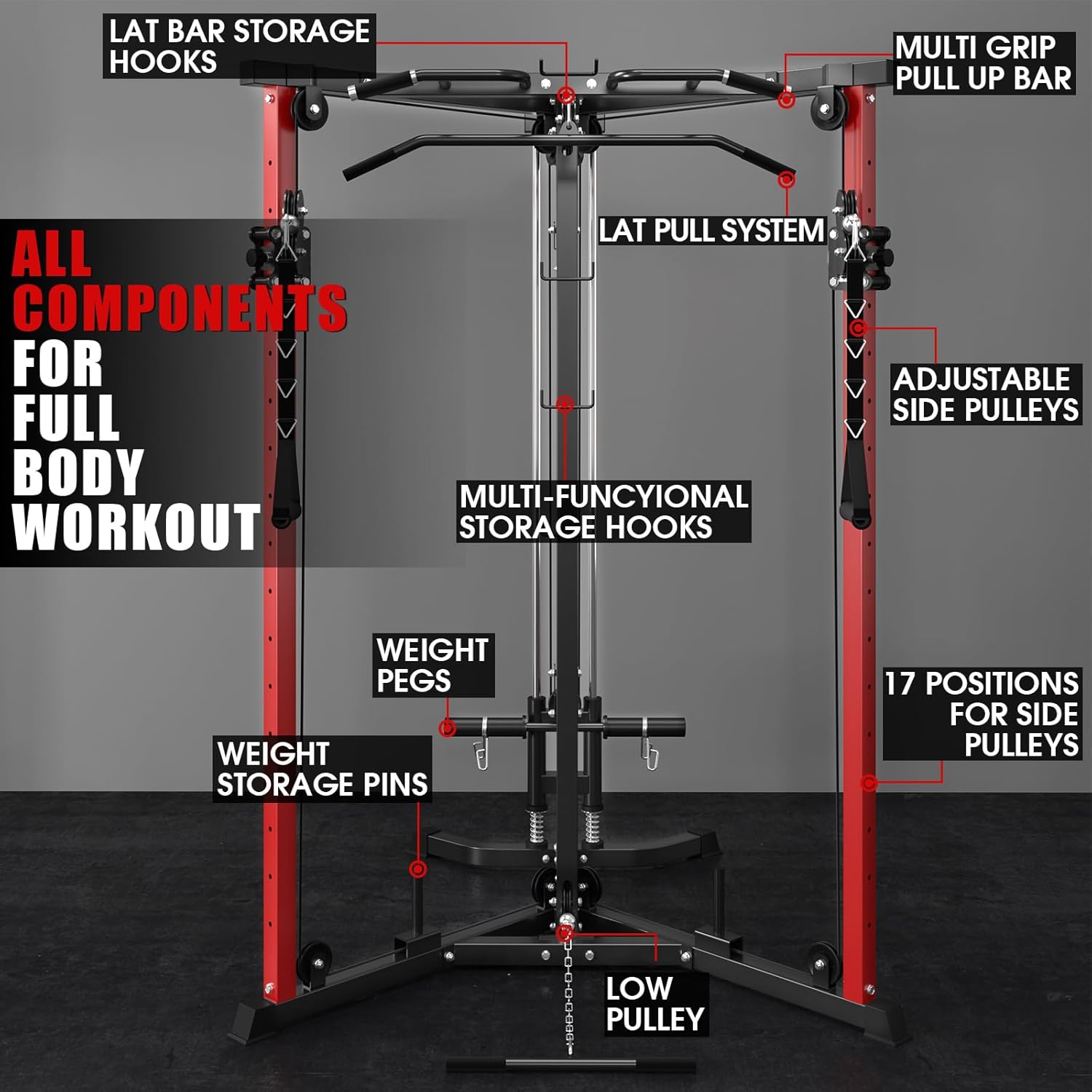 Mikolo Cable Crossover Machine, Functional Trainer with 17 Adjustable Positions, Home Gym Equipment with High and Low Pulley System for LAT Pulldowns and Seated Cable Row, Cable Fly Machine