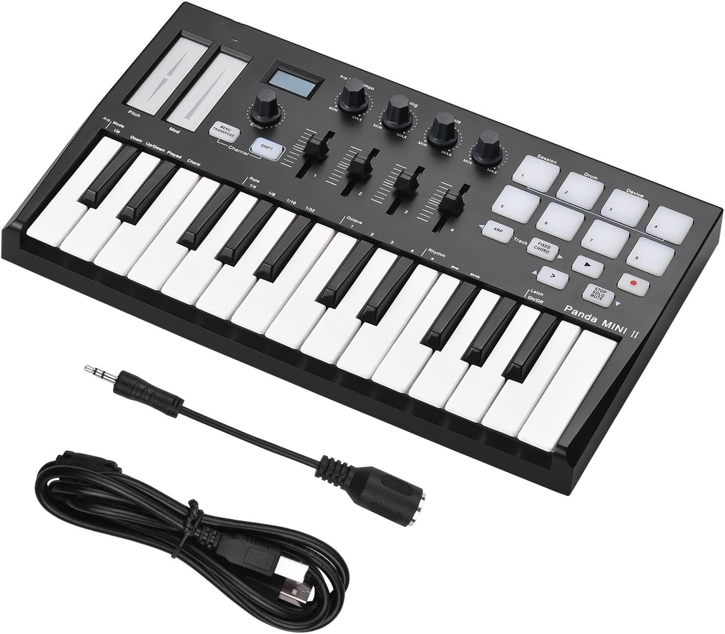 Keyboard Piano 25-Key USB MIDI Keyboard Controller with 8 RGB Backlit Trigger Pads 4 Control Knobs 4 Sliders