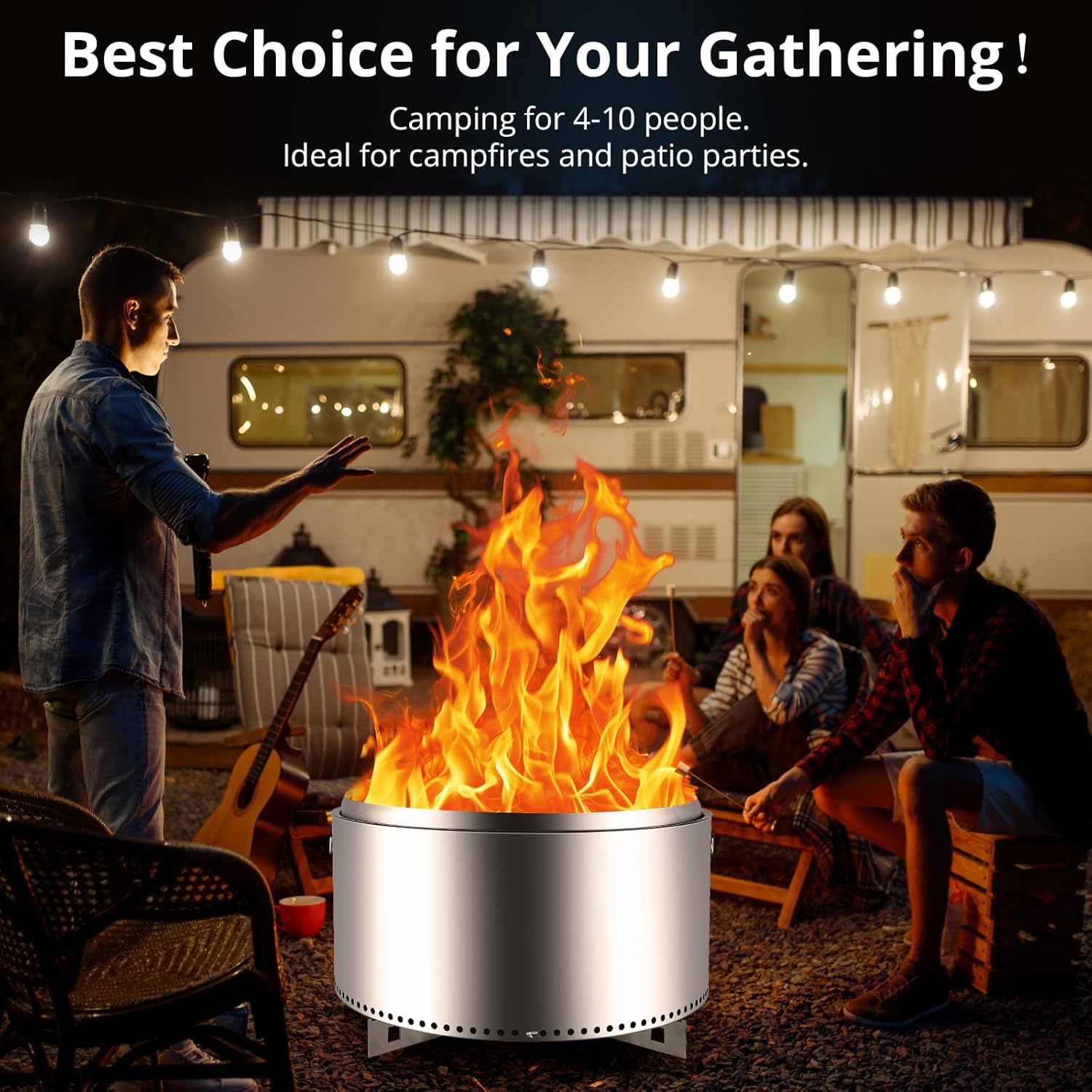 Smokeless Fire Pit 27 Inch, Towallmark Large Fire Pit with Stand Portable Stainless Steel Outdoor Bonfire Pit, 360 Degree Wide Warmth Wood Burning Firepit for Patio Camping