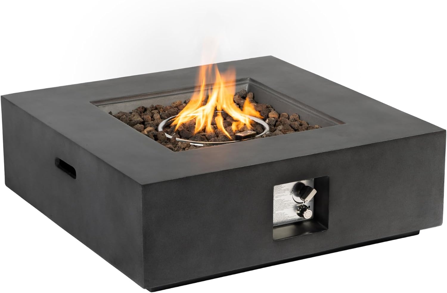 Outdoor Propane Fire Pit Table,Square Stone 35 inch Planter Base, 50,000 BTU Stainless Steel Burner, Free Lava Rocks and Waterproof Cover
