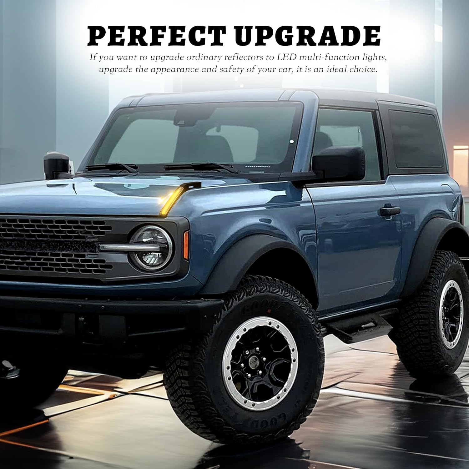 LED Hood Handle Lights fit for Ford Bronco 2021 2022 2023 2024 2025 Accessories Daytime Running Light Fog Light with White LED DRL - Amber Sequential Turn Signal