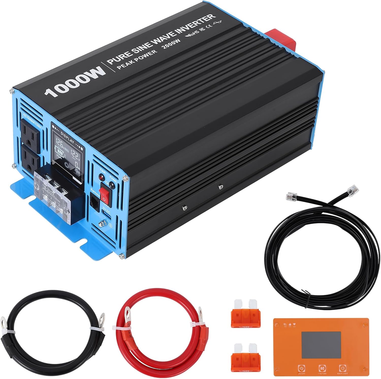 4000W Pure Sine Wave Power Inverter 12V to 120V with Remote Control, 4 AC Outlets + USB Port, ETL Certified for RV, Truck, Home Use, Car Power Inverter with GFCI Protection